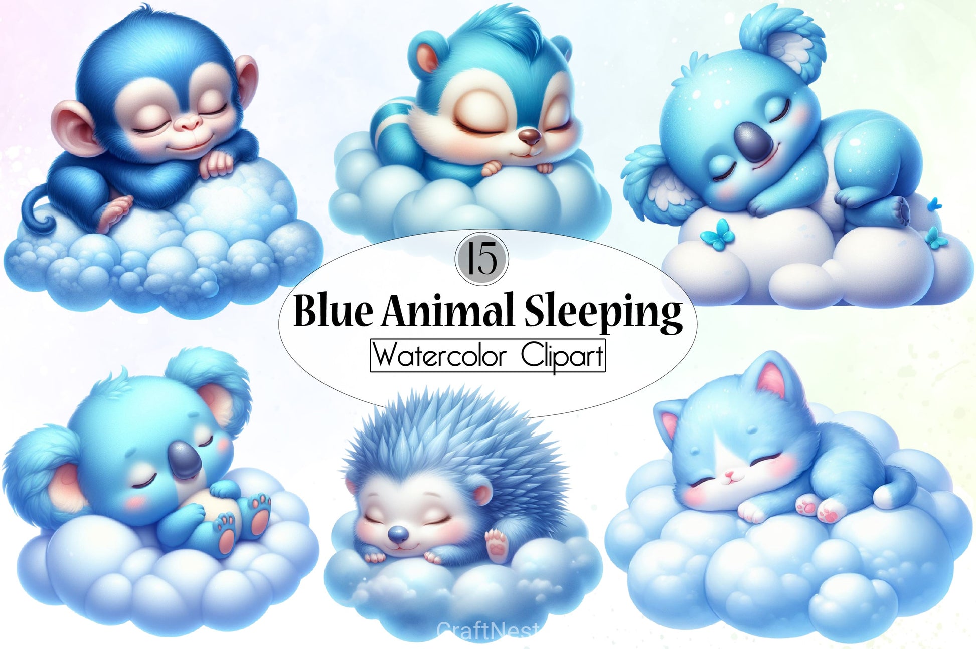 Pastel Blue Baby Animals Clipart Bundle - CraftNest - Digital Crafting and Art