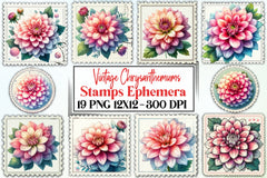 Vintage Chrysanthemums Stamps Clipart Bundle - CraftNest - Digital Crafting and Art