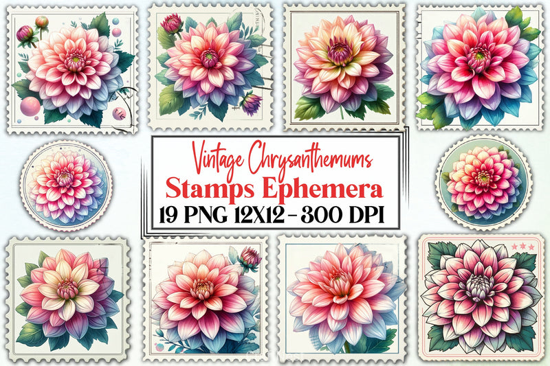 Vintage Chrysanthemums Stamps Clipart Bundle - CraftNest - Digital Crafting and Art