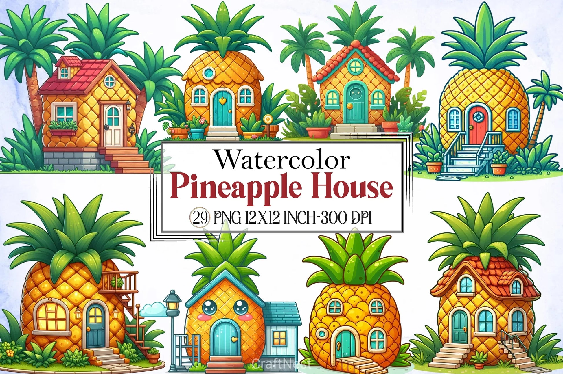 Pineapple House Clipart Bundle - CraftNest - Digital Crafting and Art
