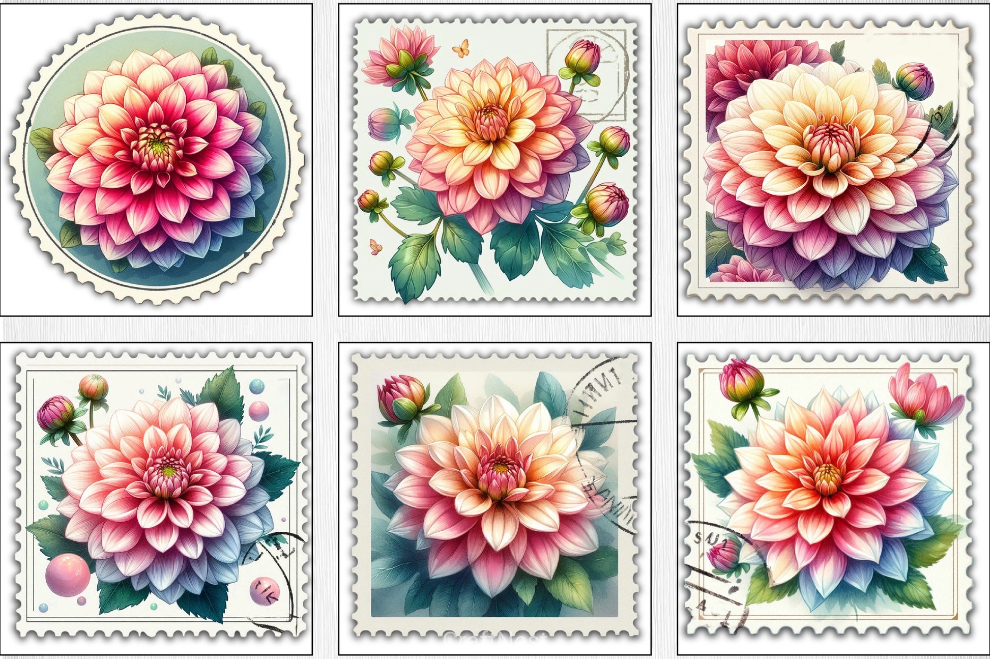 Vintage Chrysanthemums Stamps Clipart Bundle - CraftNest - Digital Crafting and Art