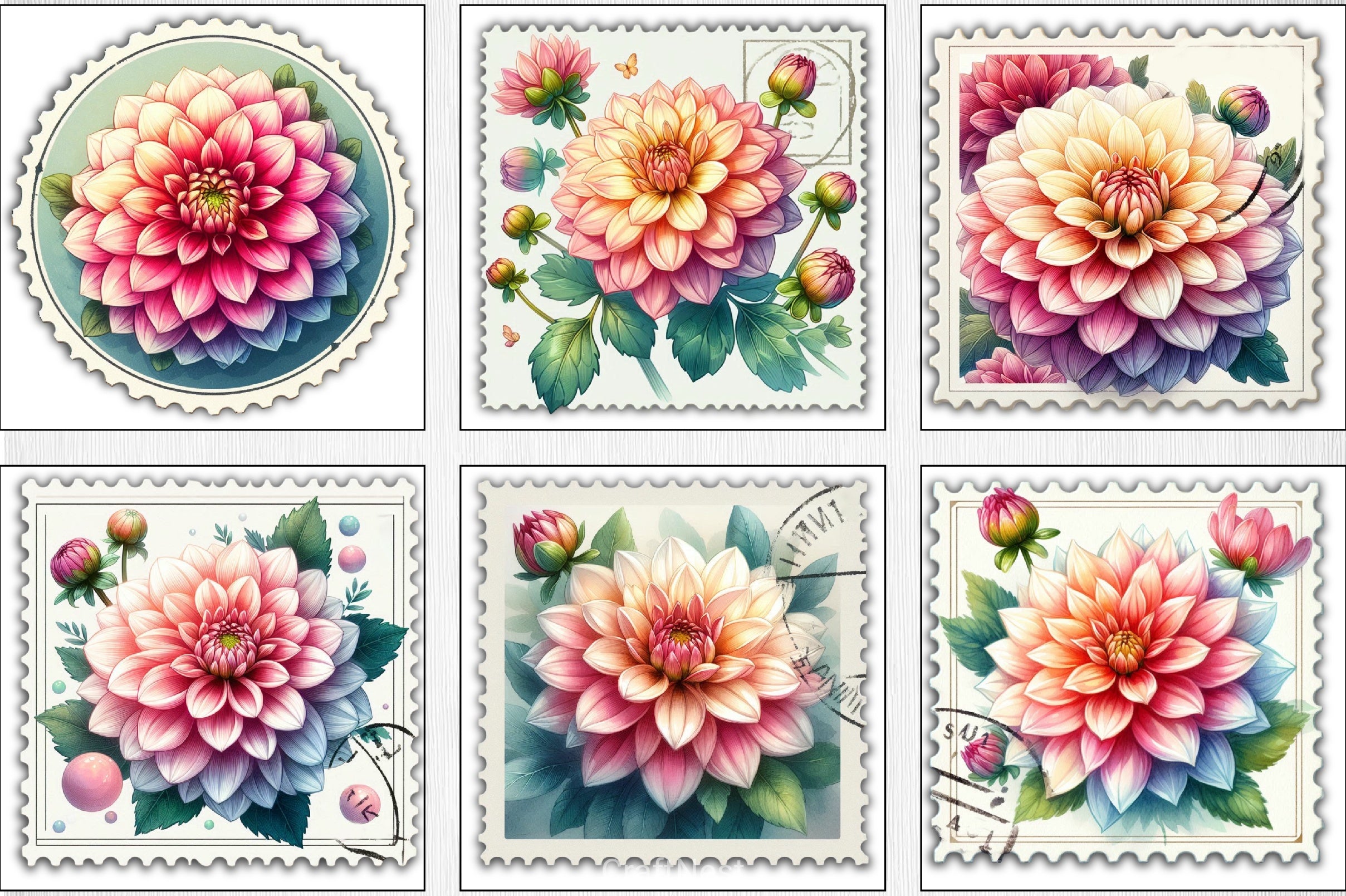 Vintage Chrysanthemums Stamps Clipart Bundle - CraftNest - Digital Crafting and Art