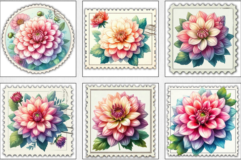 Vintage Chrysanthemums Stamps Clipart Bundle - CraftNest - Digital Crafting and Art