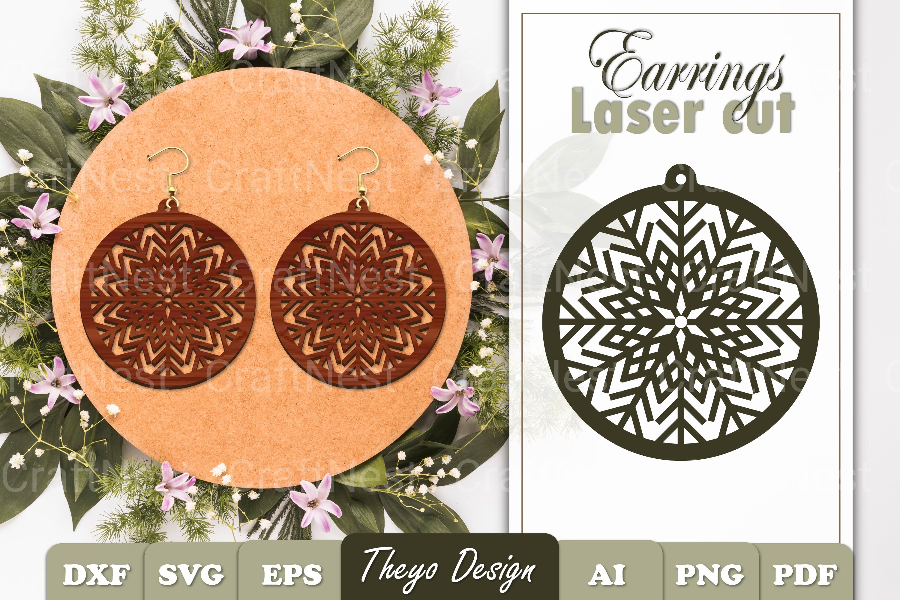Snowflake Mandala Earrings SVG Bundle