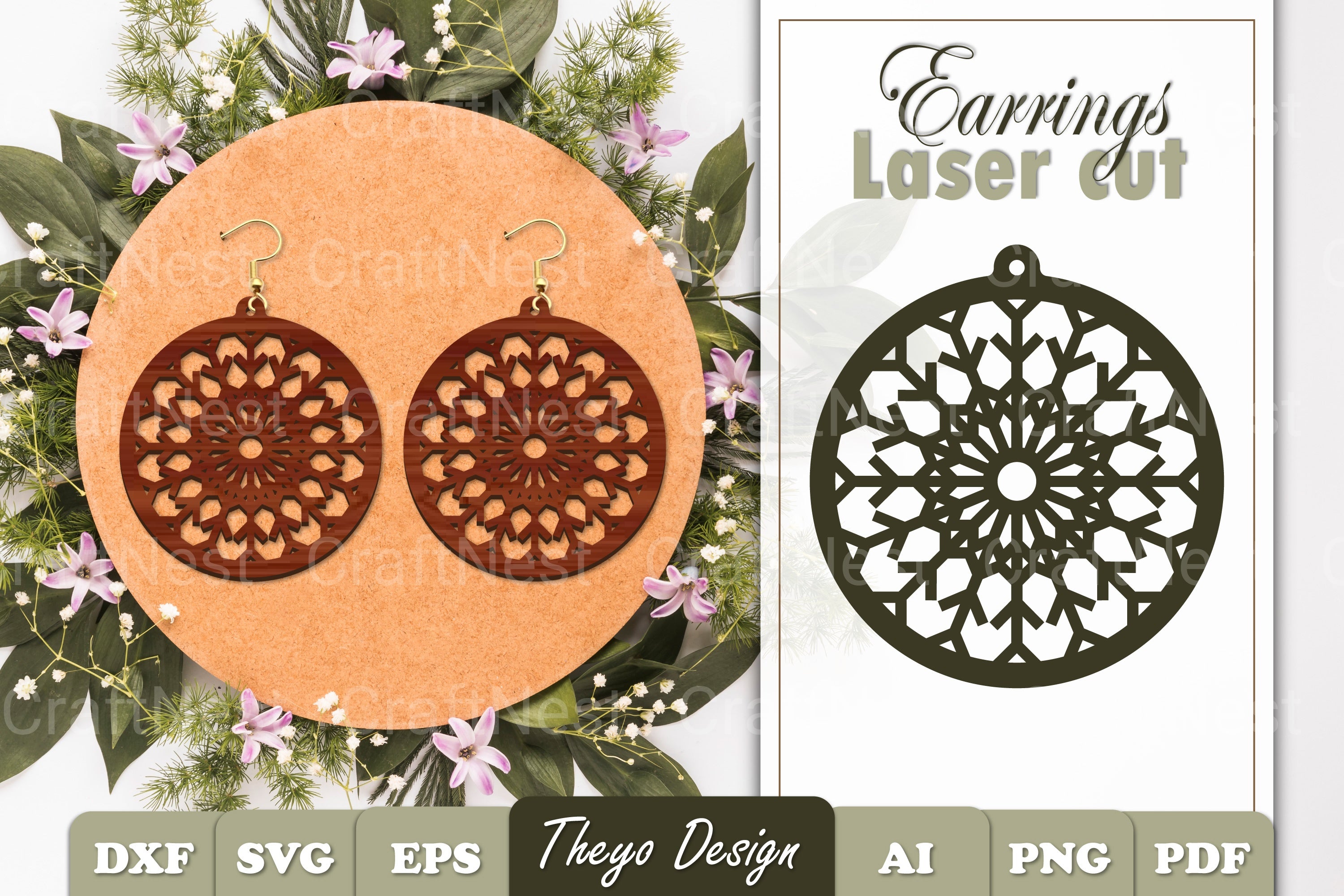 Snowflake Mandala Earrings SVG Bundle