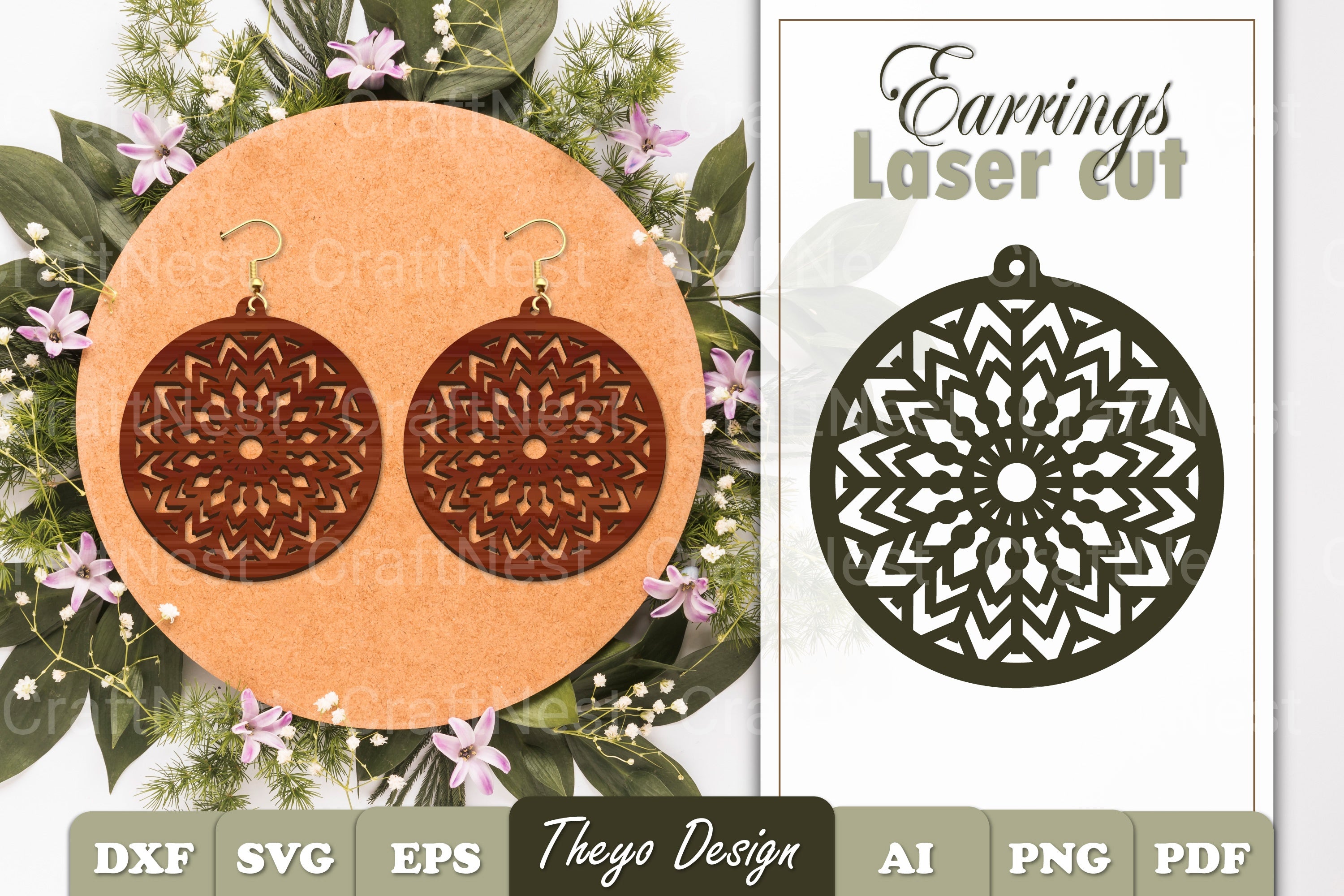 Snowflake Mandala Earrings SVG Bundle