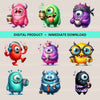 Funny Monster Drinking Coffee Clipart Bundle