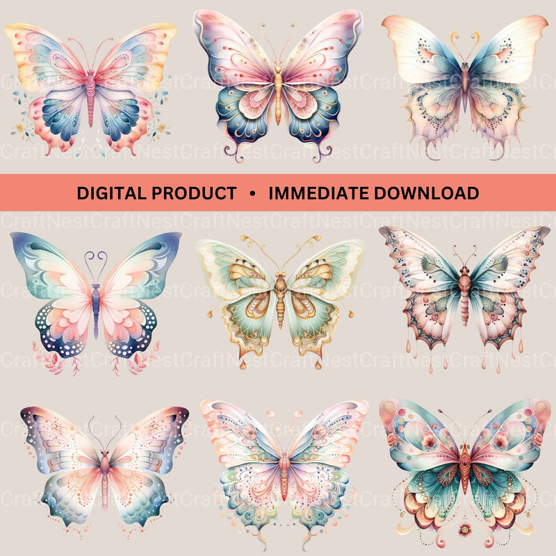 Boho Butterflies Clipart Bundle - CraftNest - Digital Crafting and Art