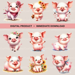 Cute Pigs Clipart Bundle - CraftNest - Digital Crafting and Art