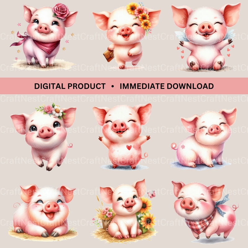 Cute Pigs Clipart Bundle - CraftNest - Digital Crafting and Art
