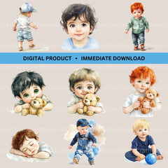 Cute Little Boys Clipart Bundle - CraftNest - Digital Crafting and Art