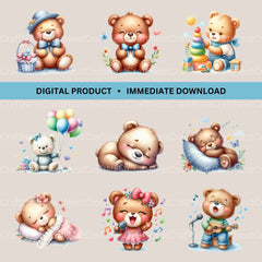 Cute Bears Clipart Bundle - CraftNest - Digital Crafting and Art