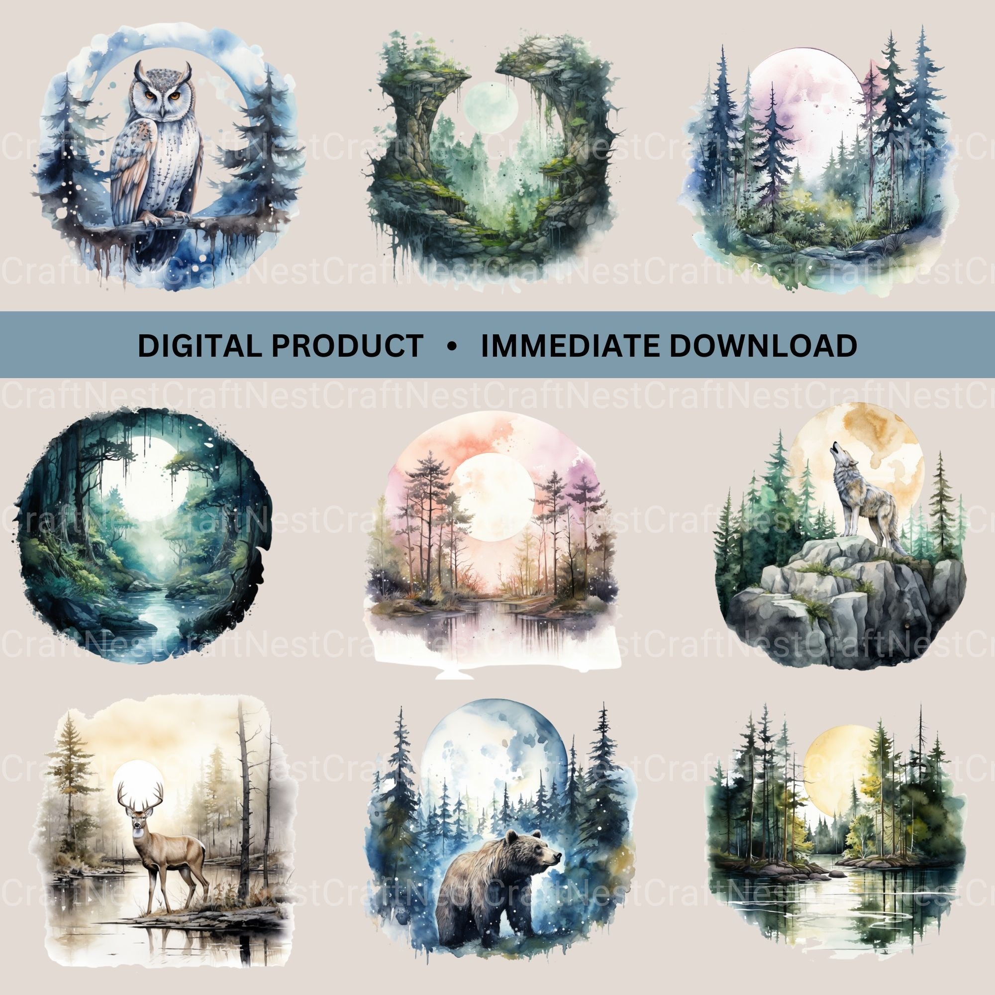 Forest Moon Nature Clipart Bundle - CraftNest - Digital Crafting and Art