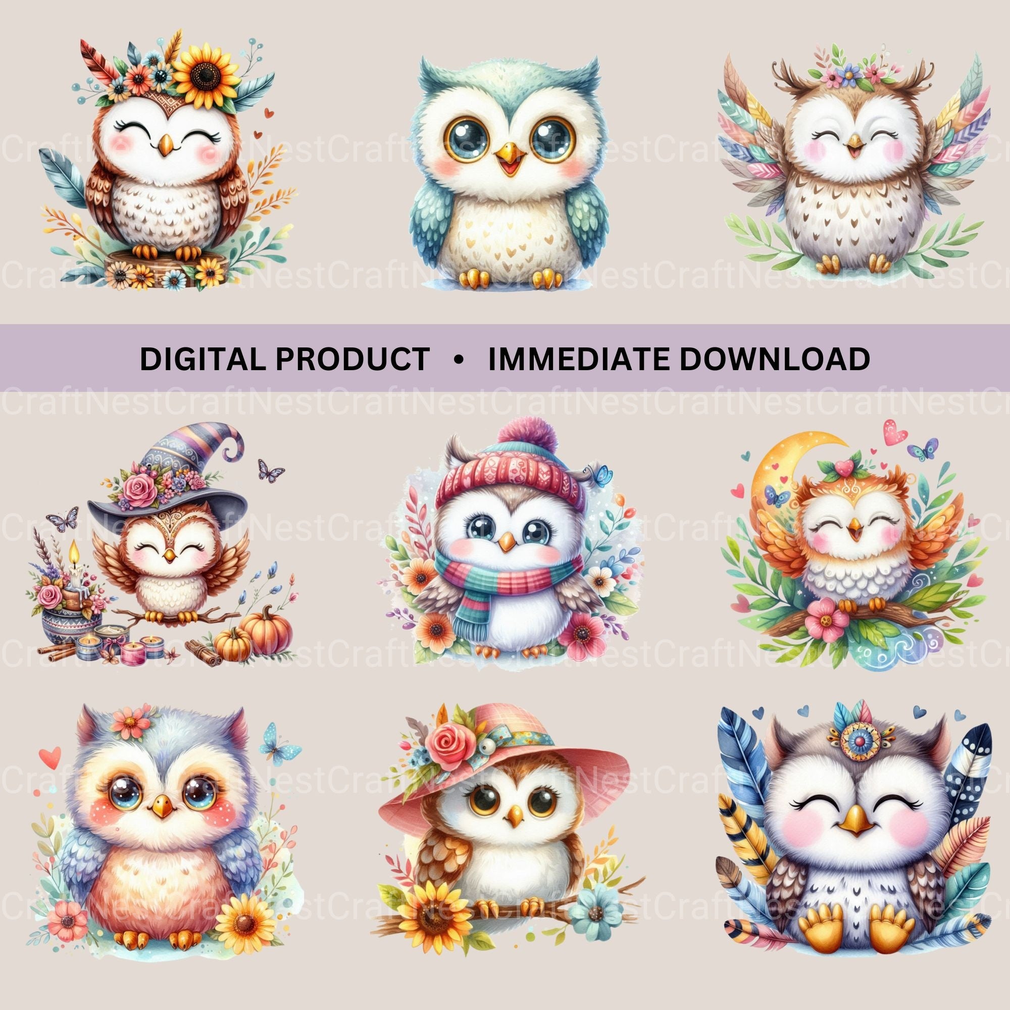 Cute Owls Clipart Bundle - CraftNest - Digital Crafting and Art