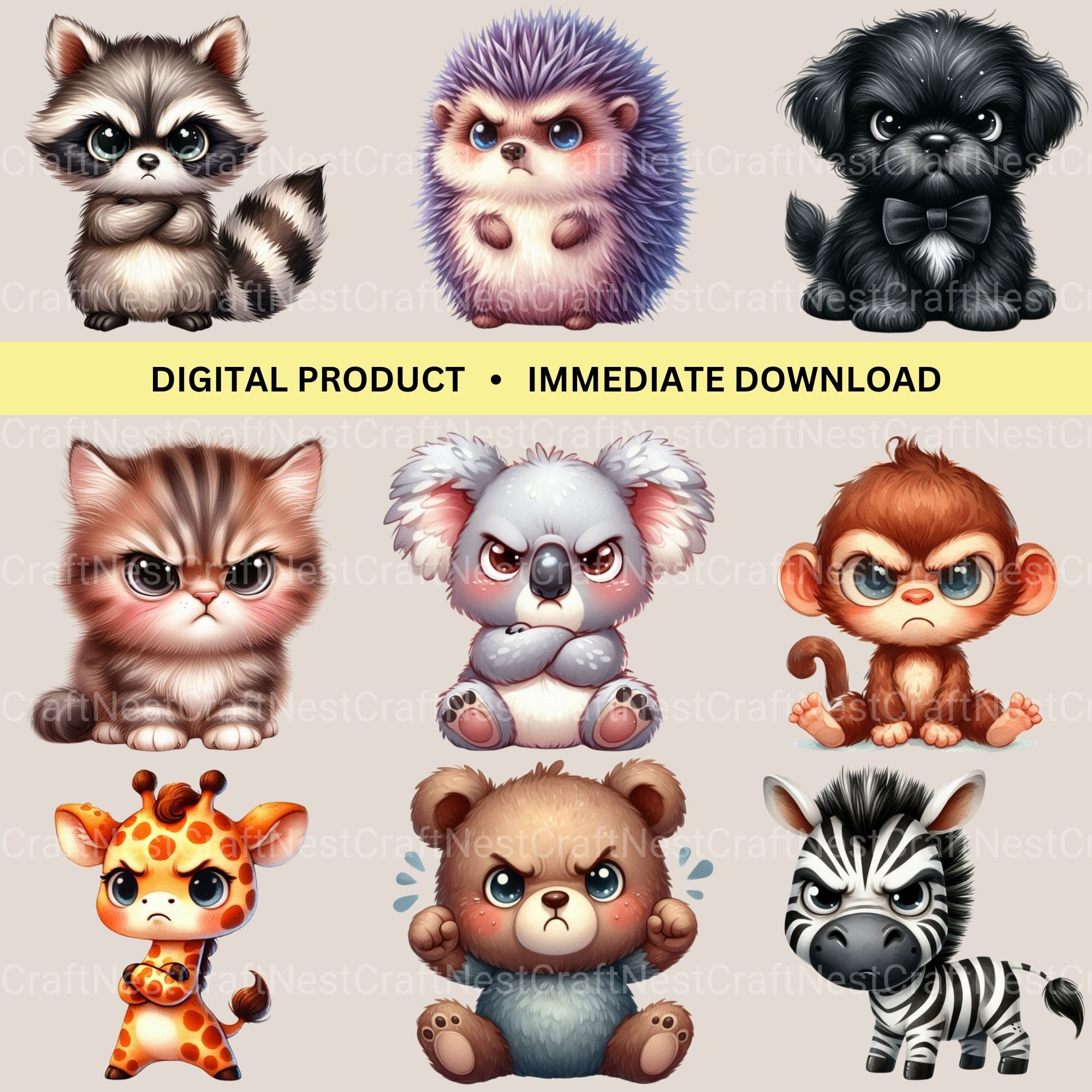 Grumpy Animals 1Clipart Bundle - CraftNest - Digital Crafting and Art