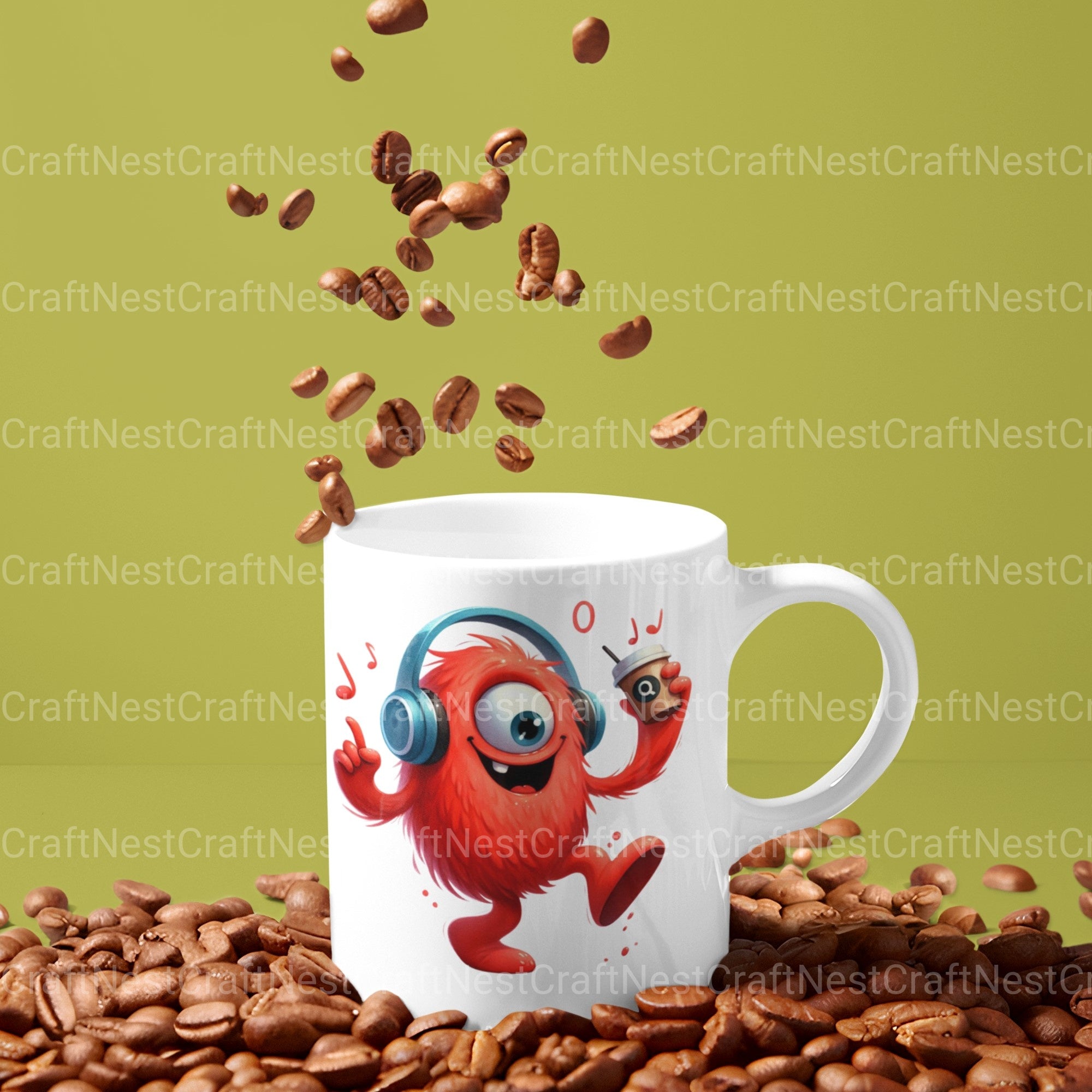 Funny Monster Drinking Coffee Clipart Bundle - CraftNest - Digital Crafting and Art