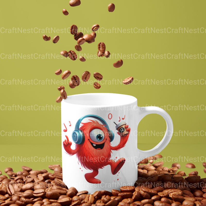Funny Monster Drinking Coffee Clipart Bundle - CraftNest - Digital Crafting and Art