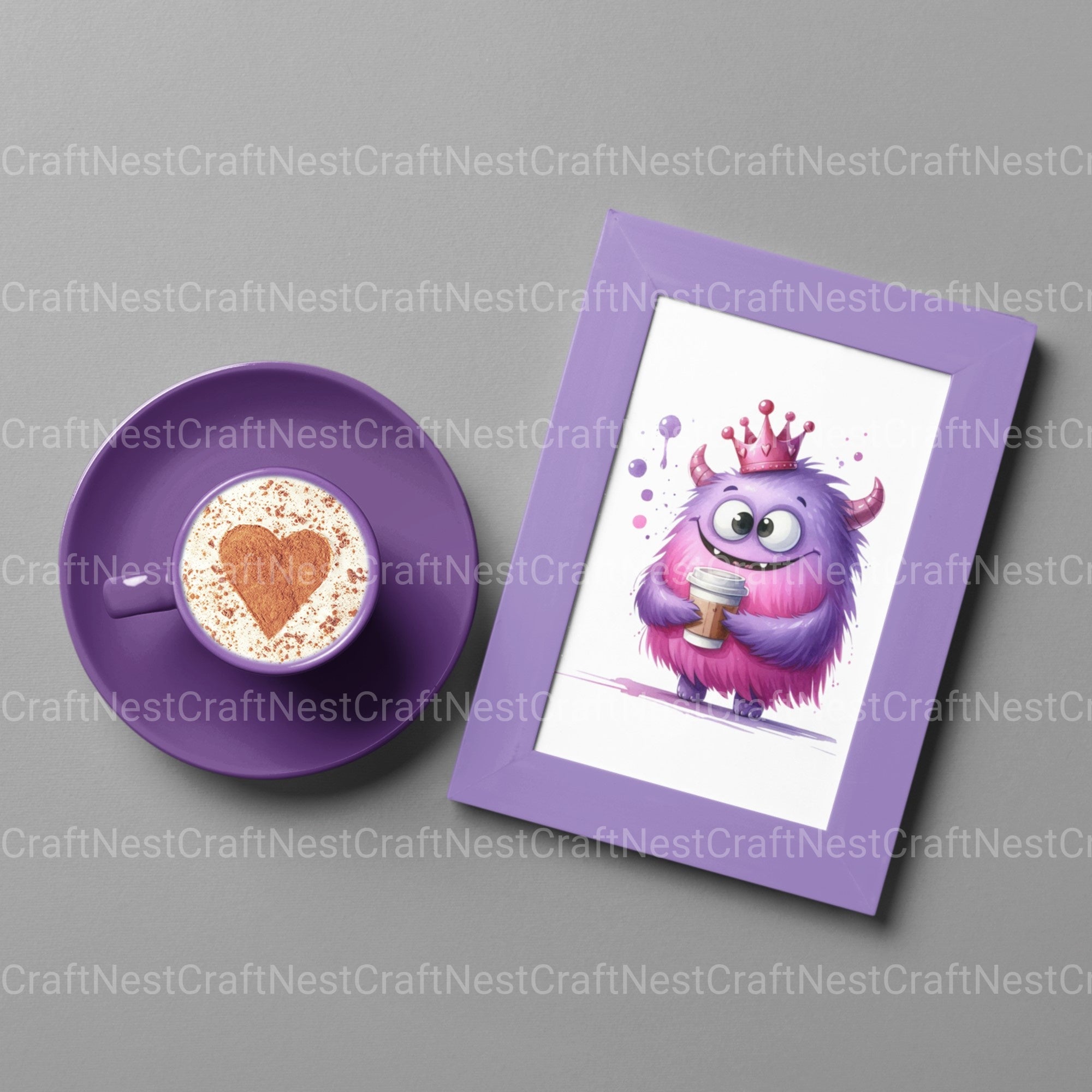 Funny Monster Drinking Coffee Clipart Bundle - CraftNest - Digital Crafting and Art