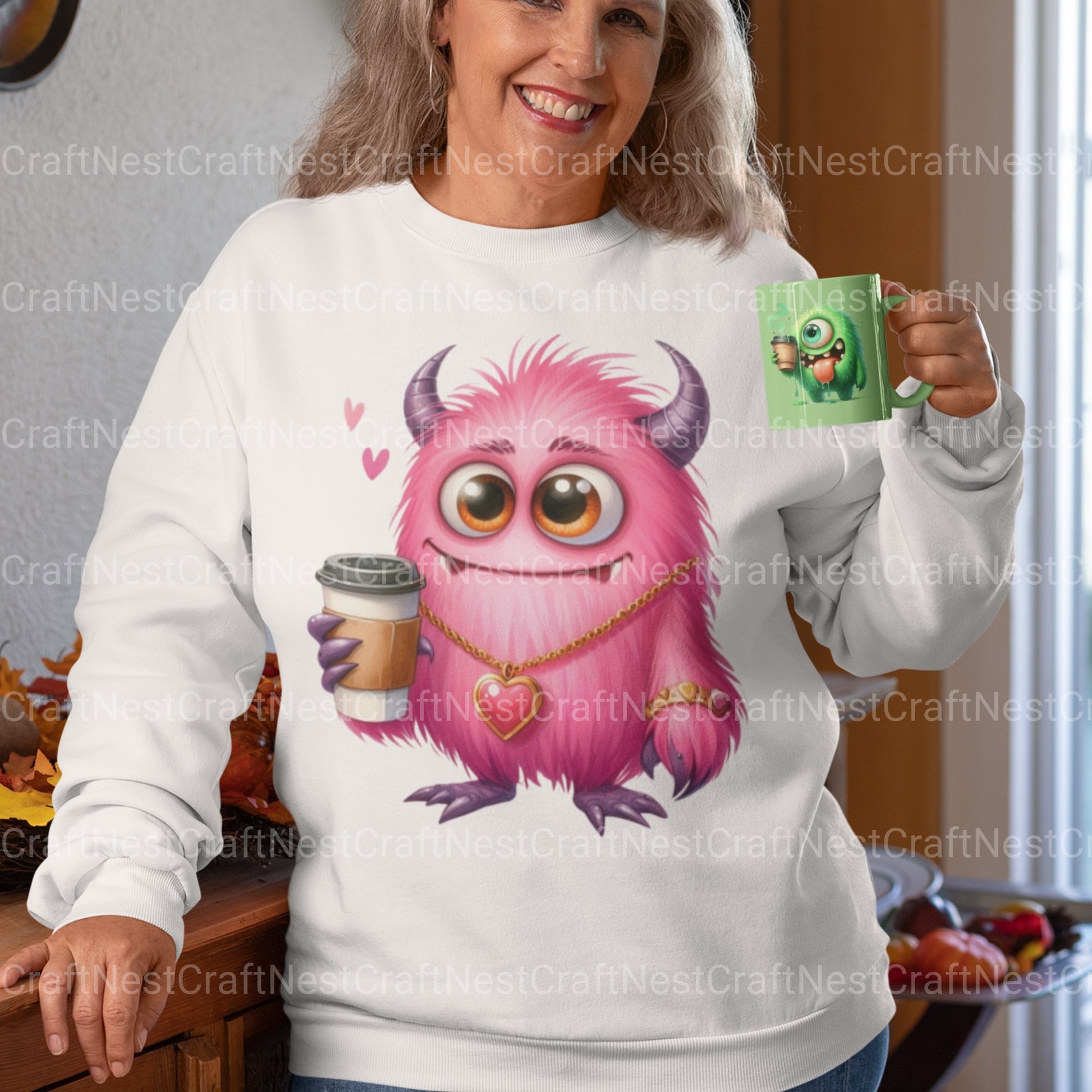 Funny Monster Drinking Coffee Clipart Bundle - CraftNest - Digital Crafting and Art