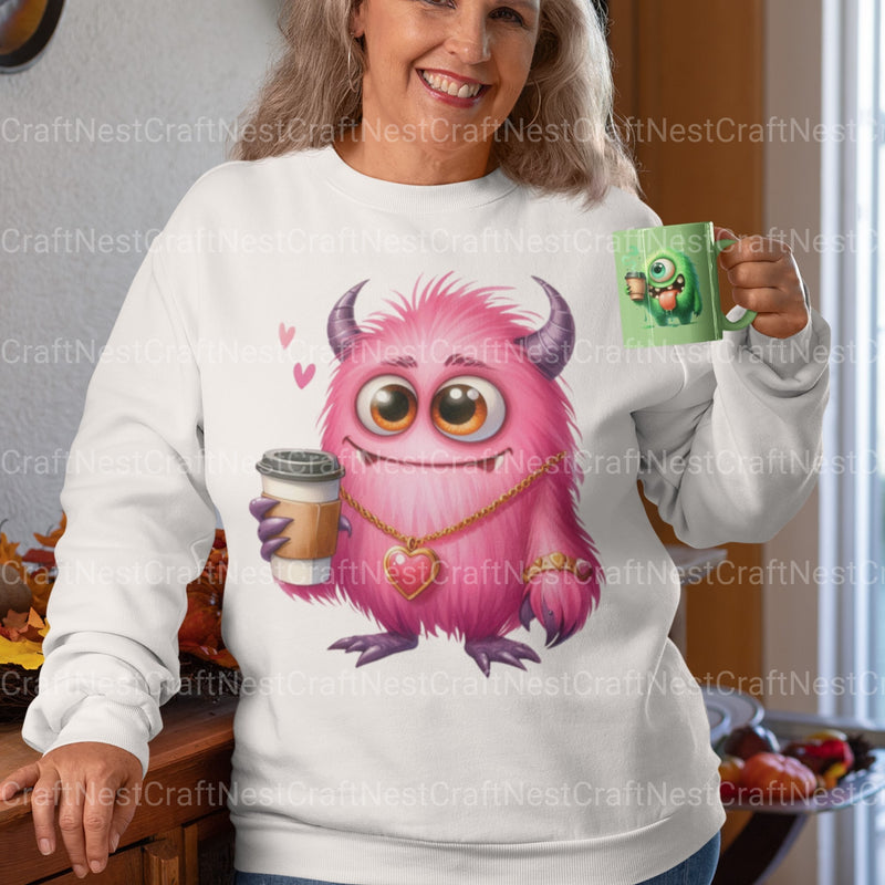 Funny Monster Drinking Coffee Clipart Bundle - CraftNest - Digital Crafting and Art