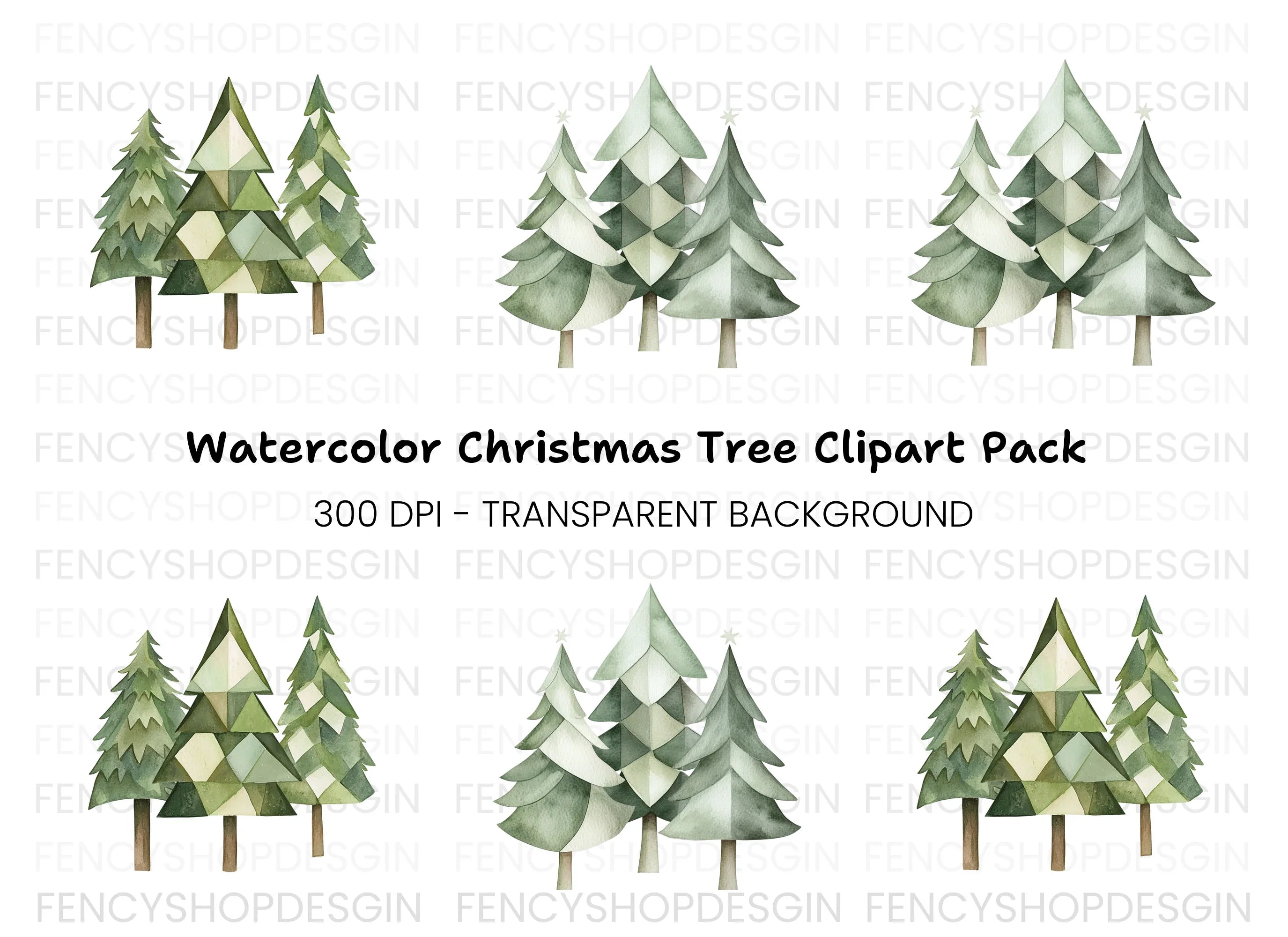 Geometric Christmas Trees Clipart Bundle