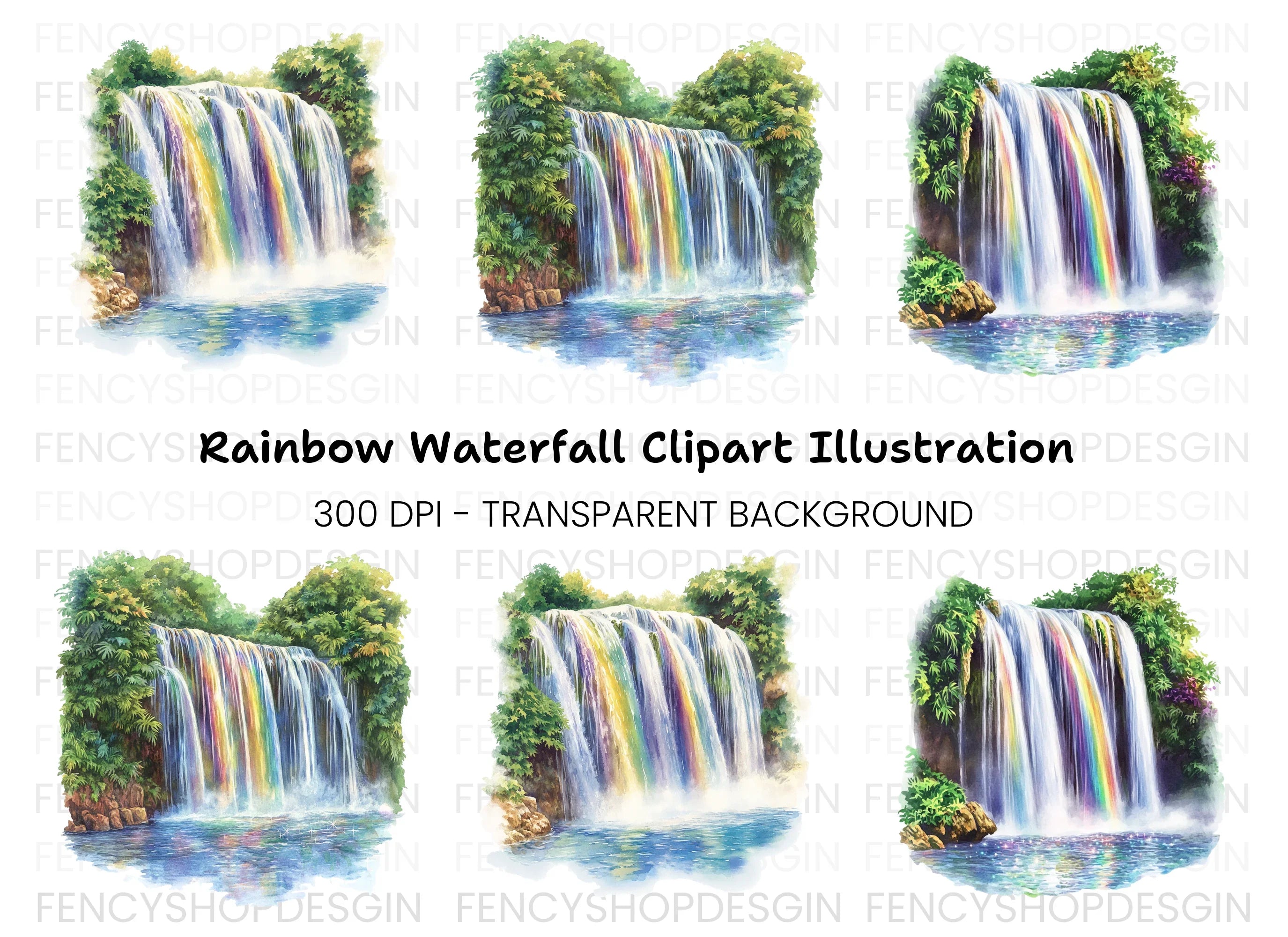 Rainbow Waterfall Clipart Bundle