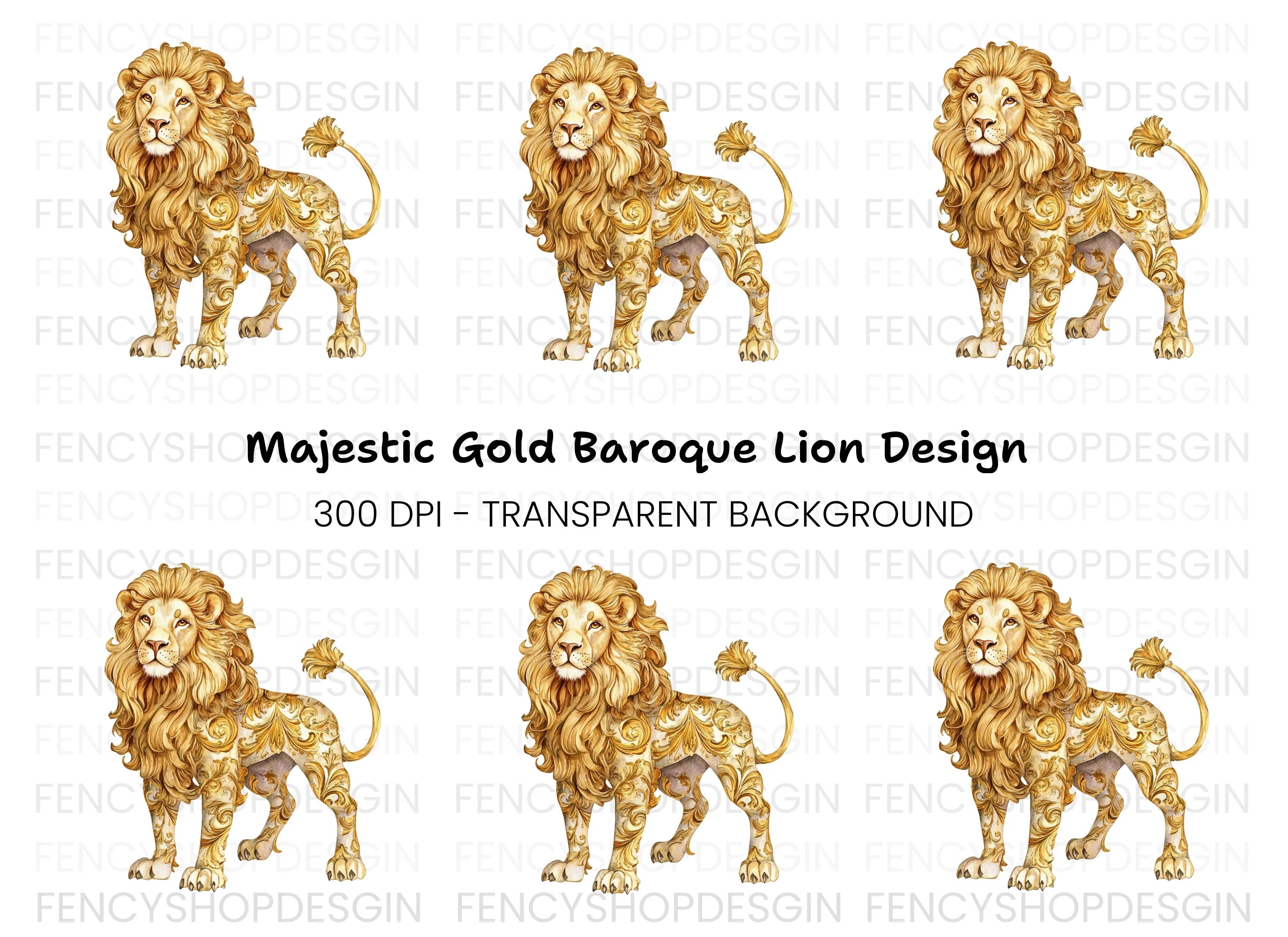 Golden Ornate Lion Clipart Bundle
