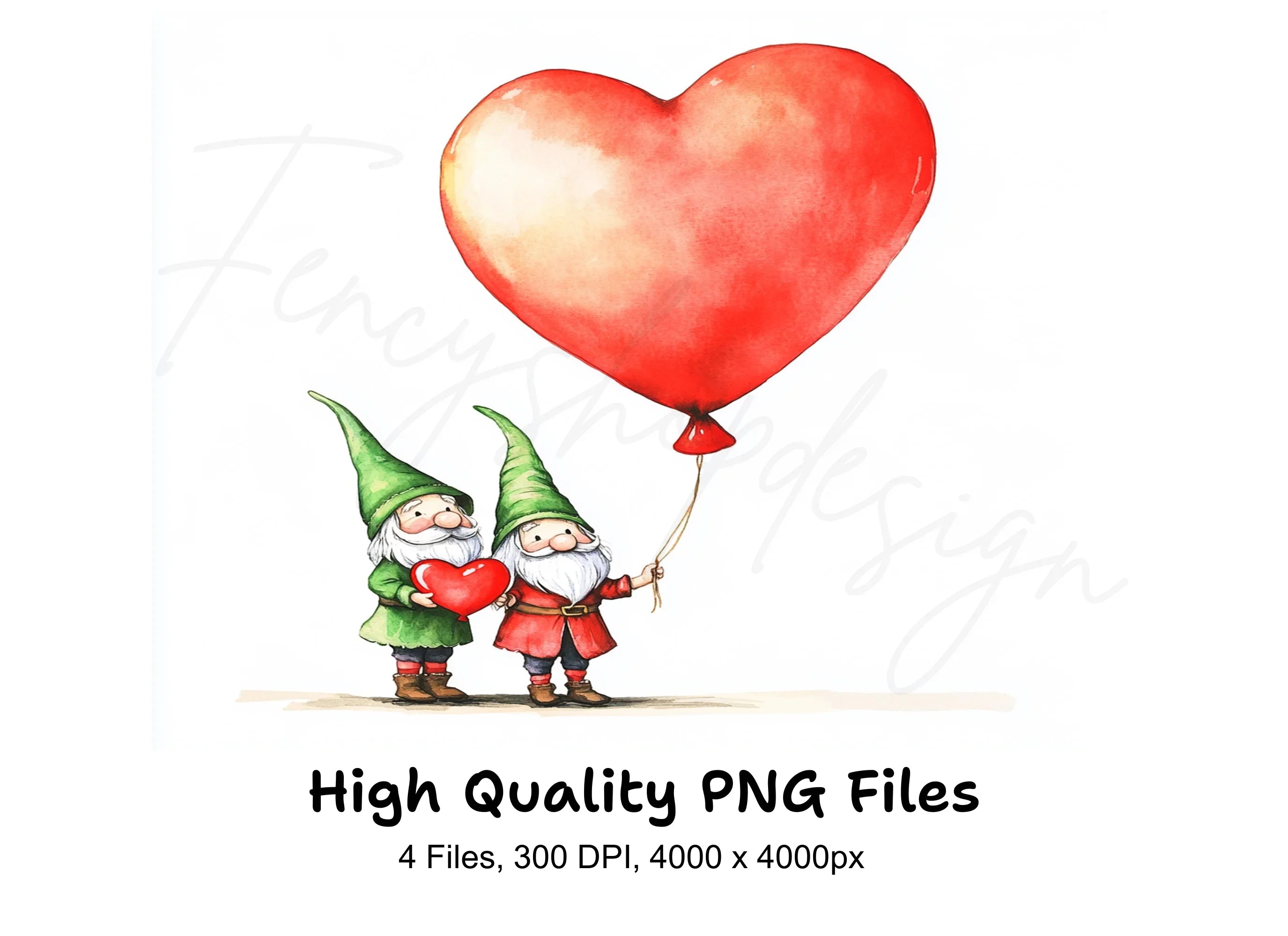 Cute Gnomes with Heart Balloons Clipart Bundle