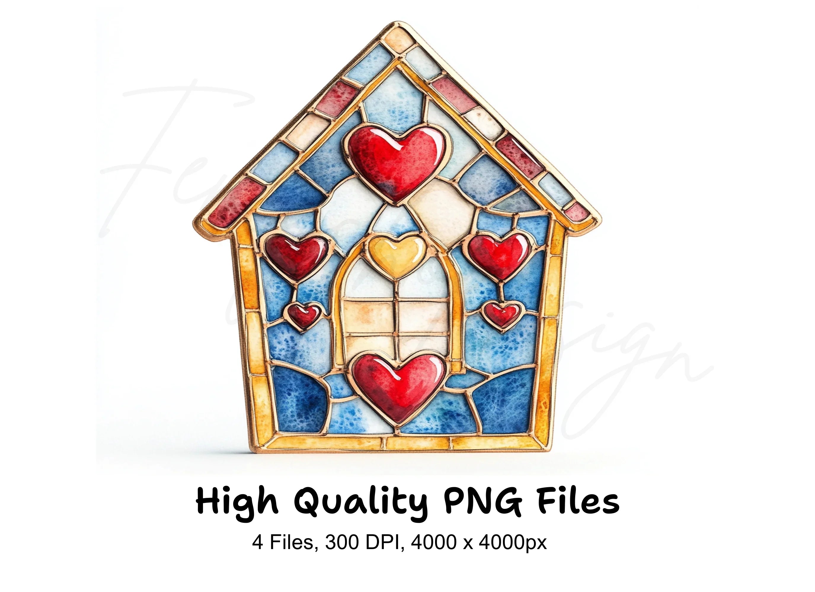Stained Glass Heart House Clipart Bundle