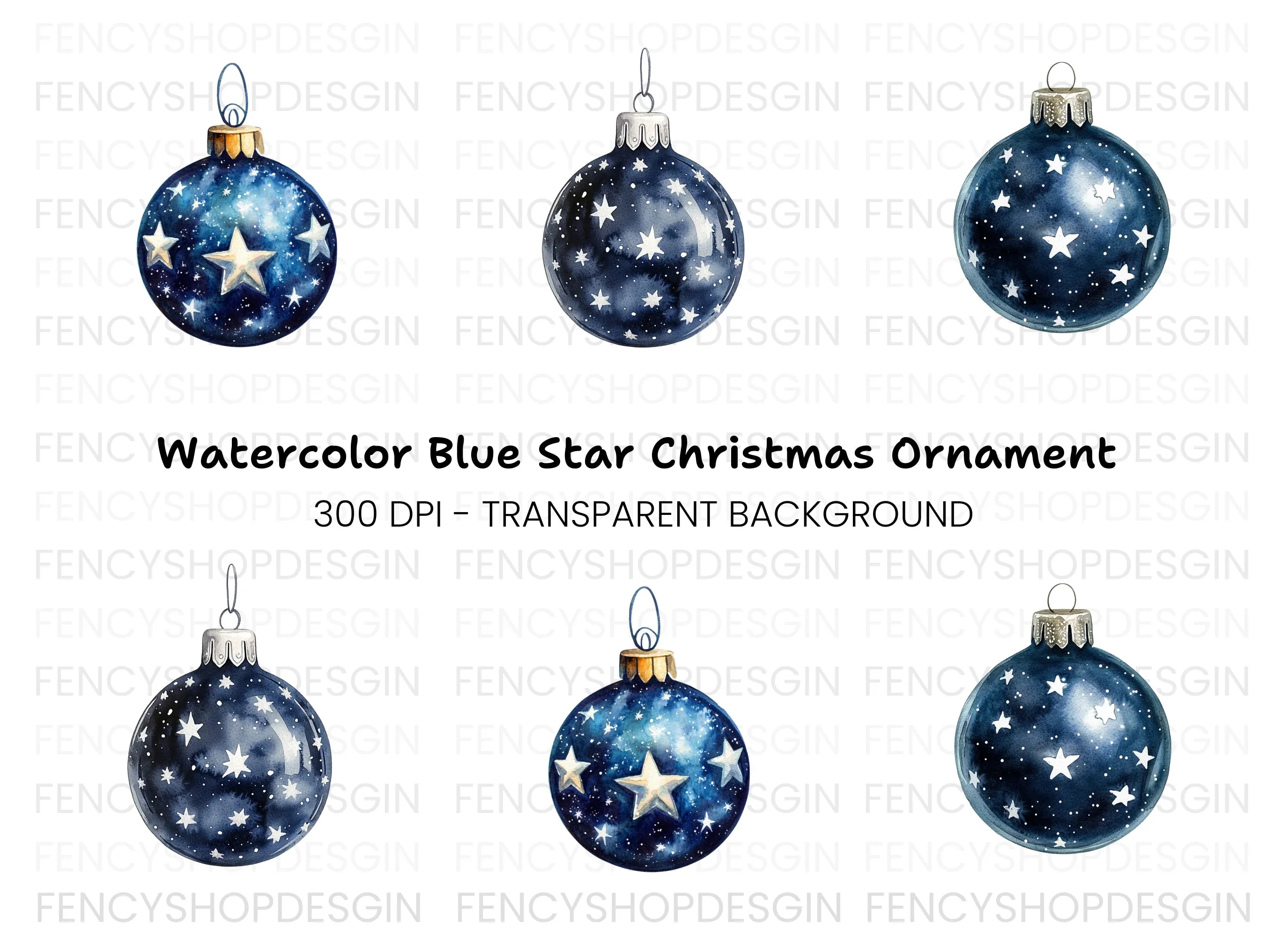 Dark Blue Starry Christmas Baubles Clipart Bundle
