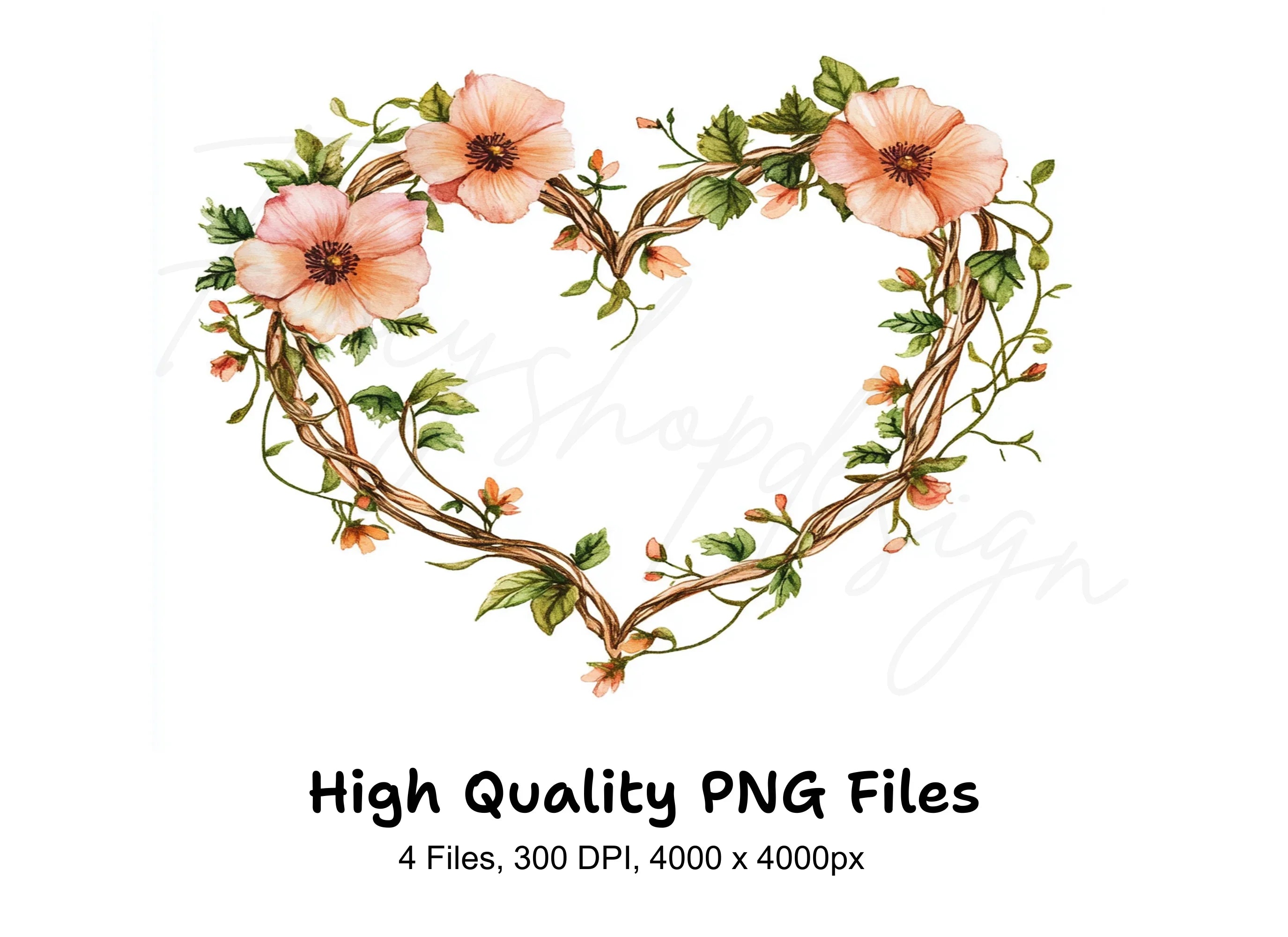 Heart Floral Wreath Clipart Bundle