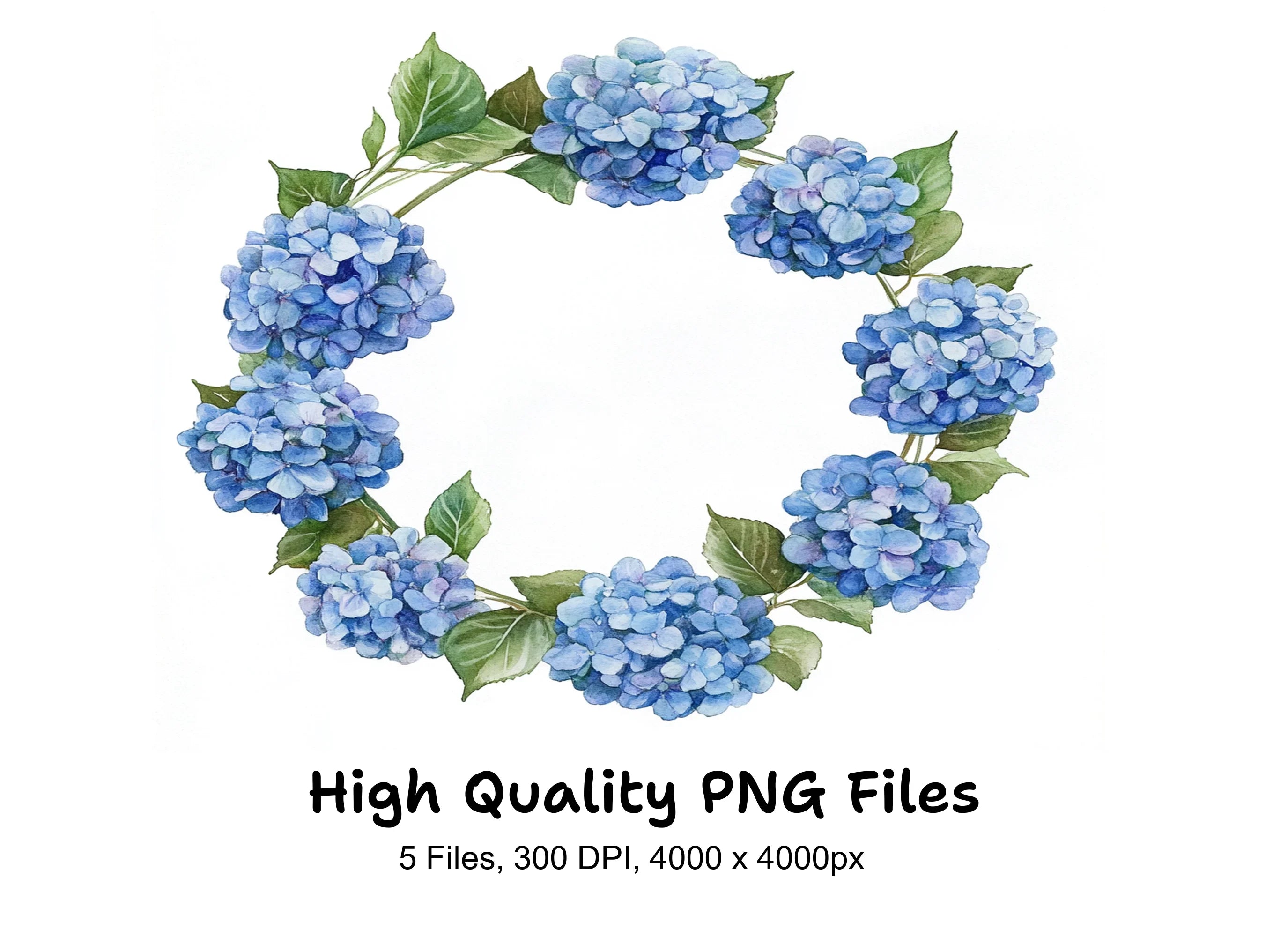Blue Hydrangea Wreaths Clipart Bundle
