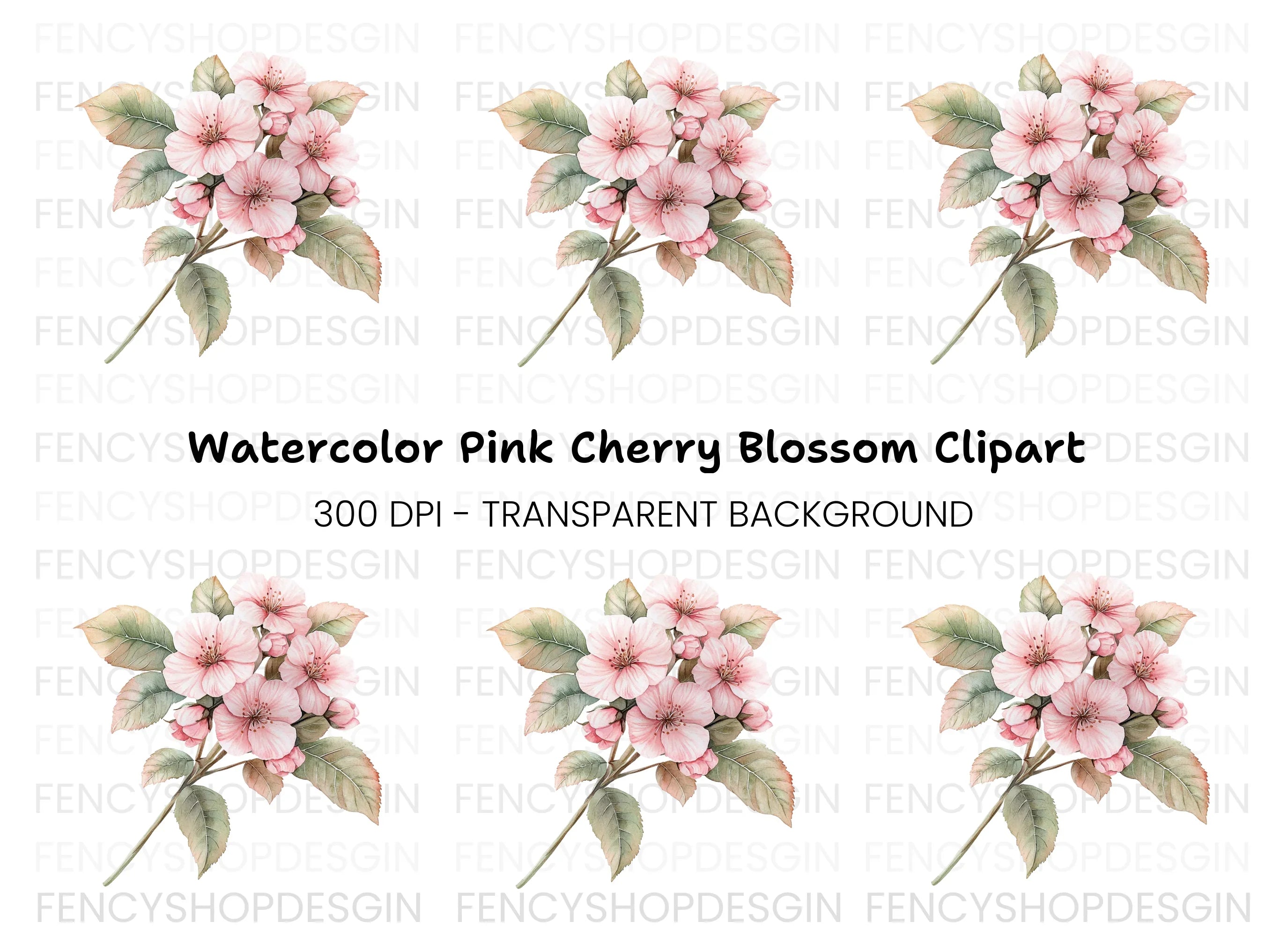 Pink Cherry Blossom Branch Clipart Bundle