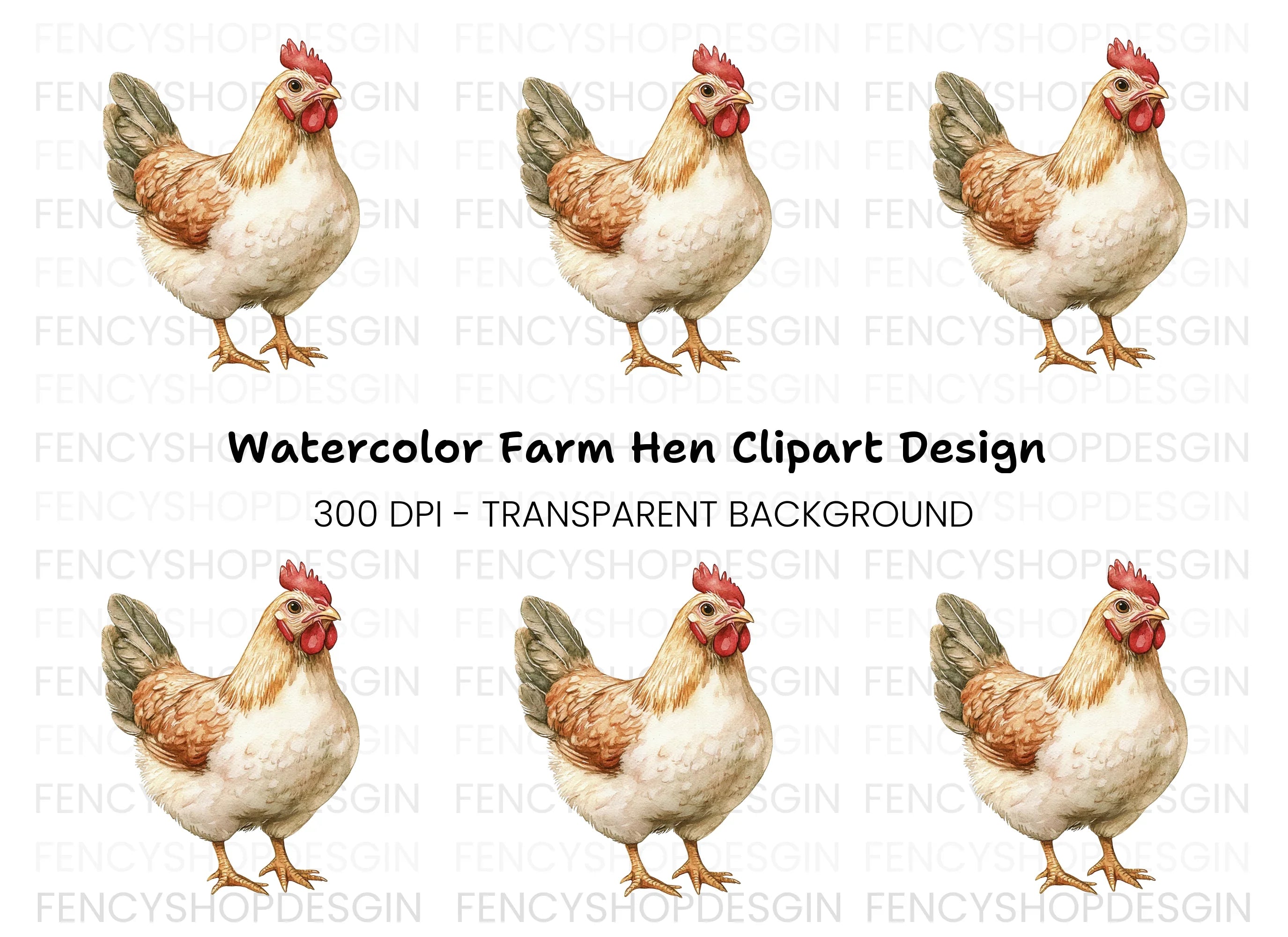 Brown Hen Farm Animal Clipart Bundle