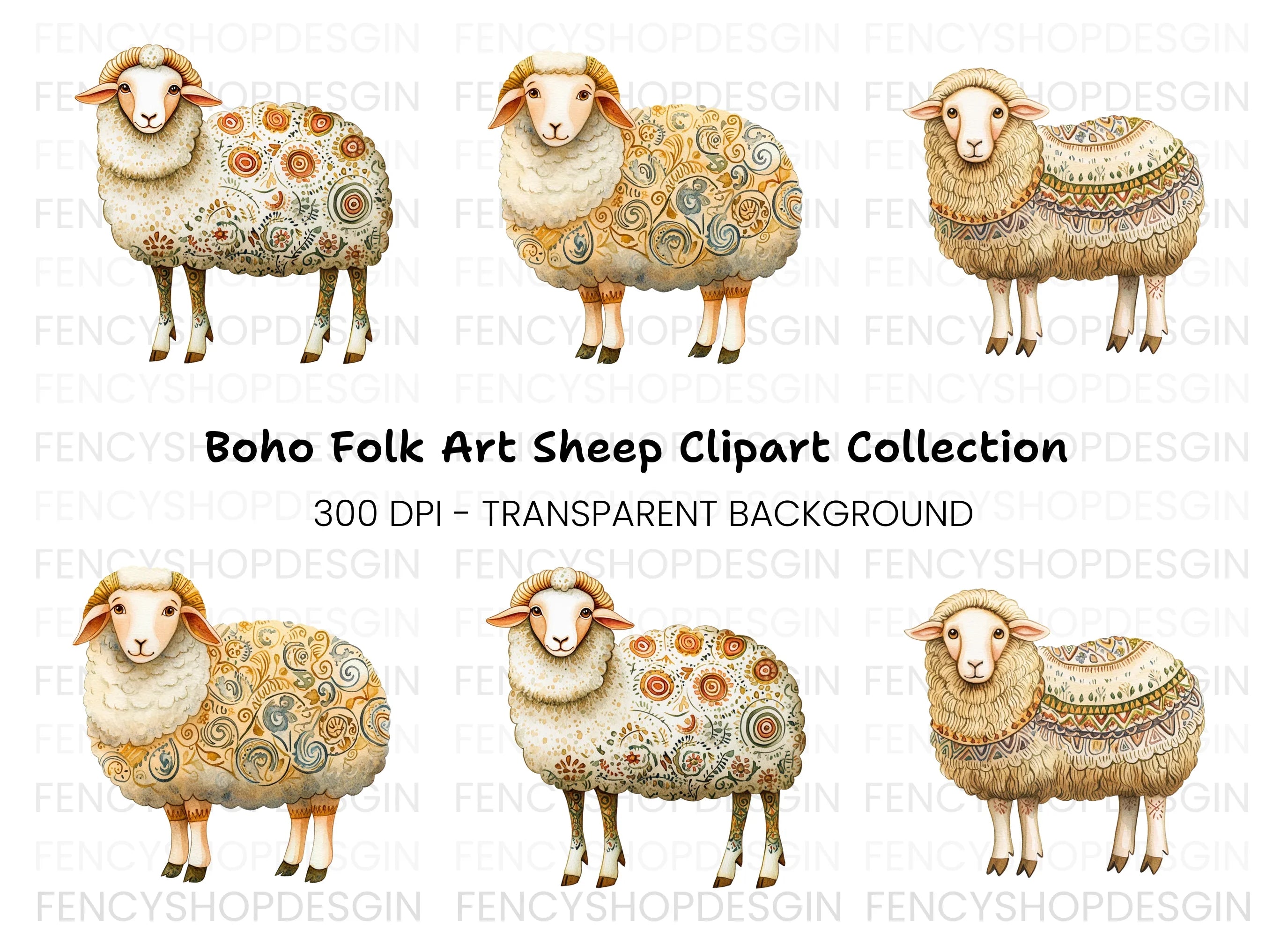 Decorative Sheep Clipart Bundle