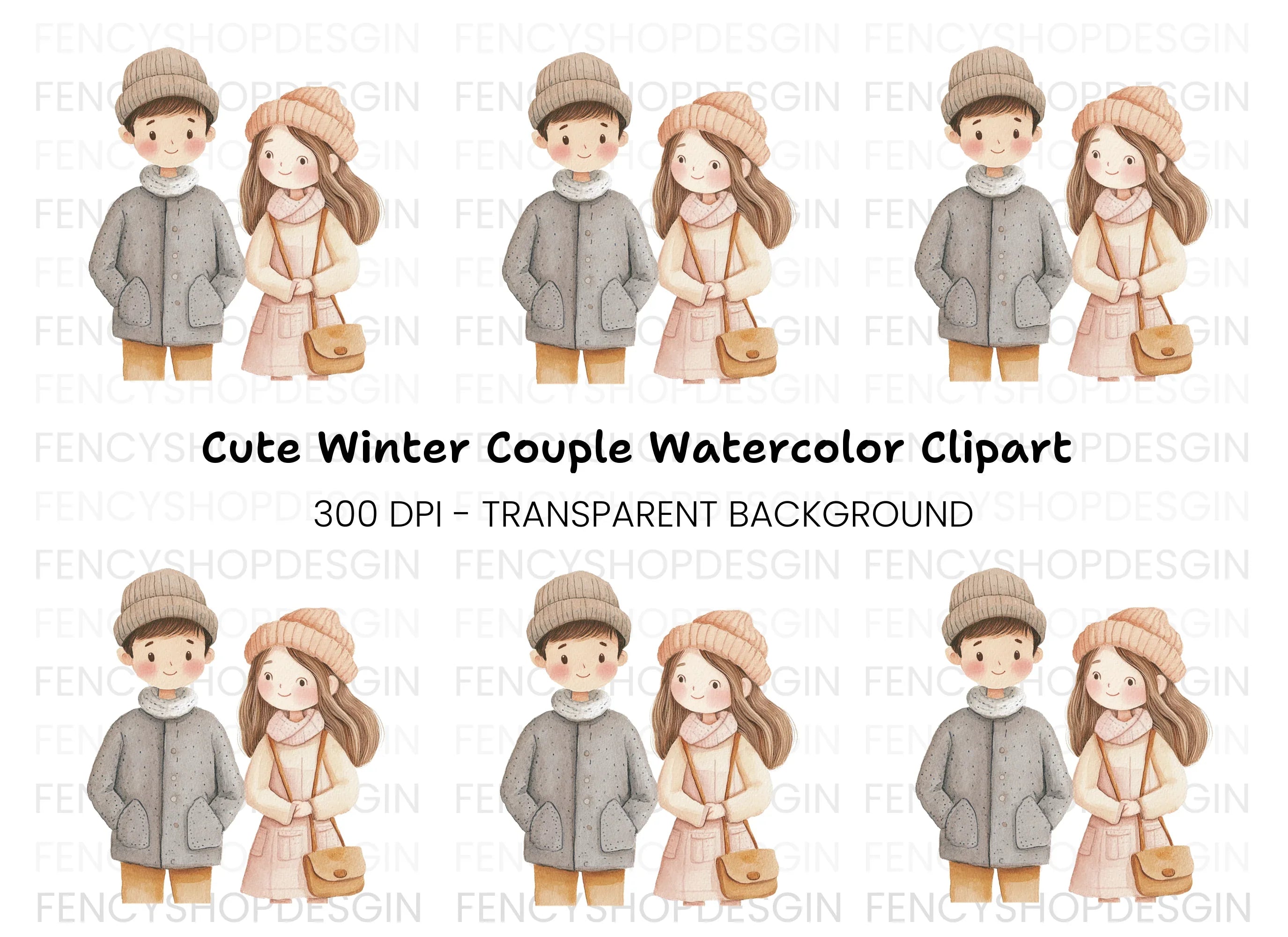 Charming Winter Couple Clipart Bundle