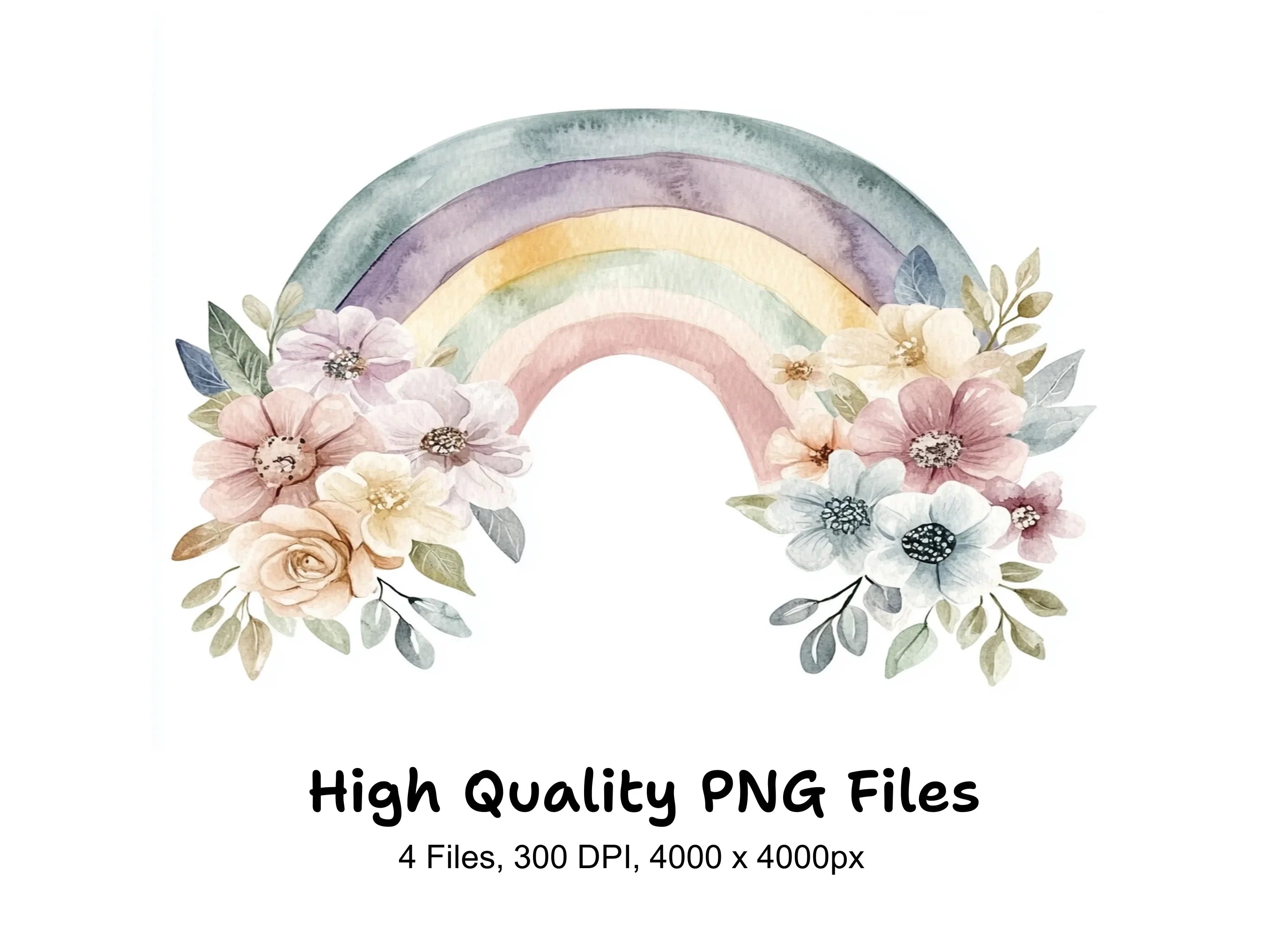 Pastel Floral Rainbow Clipart Bundle