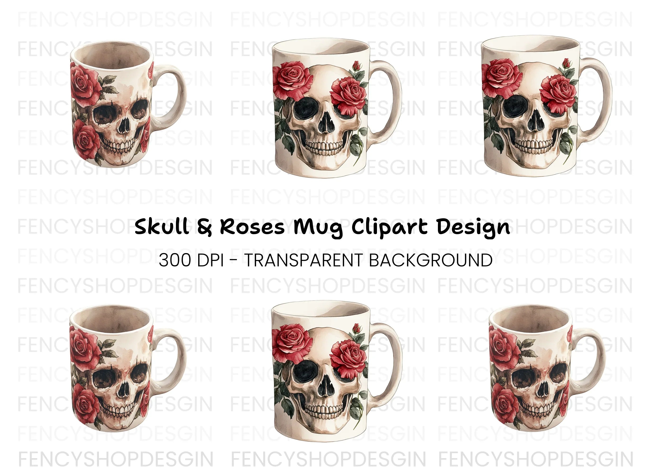 Skull Roses Clipart Bundle