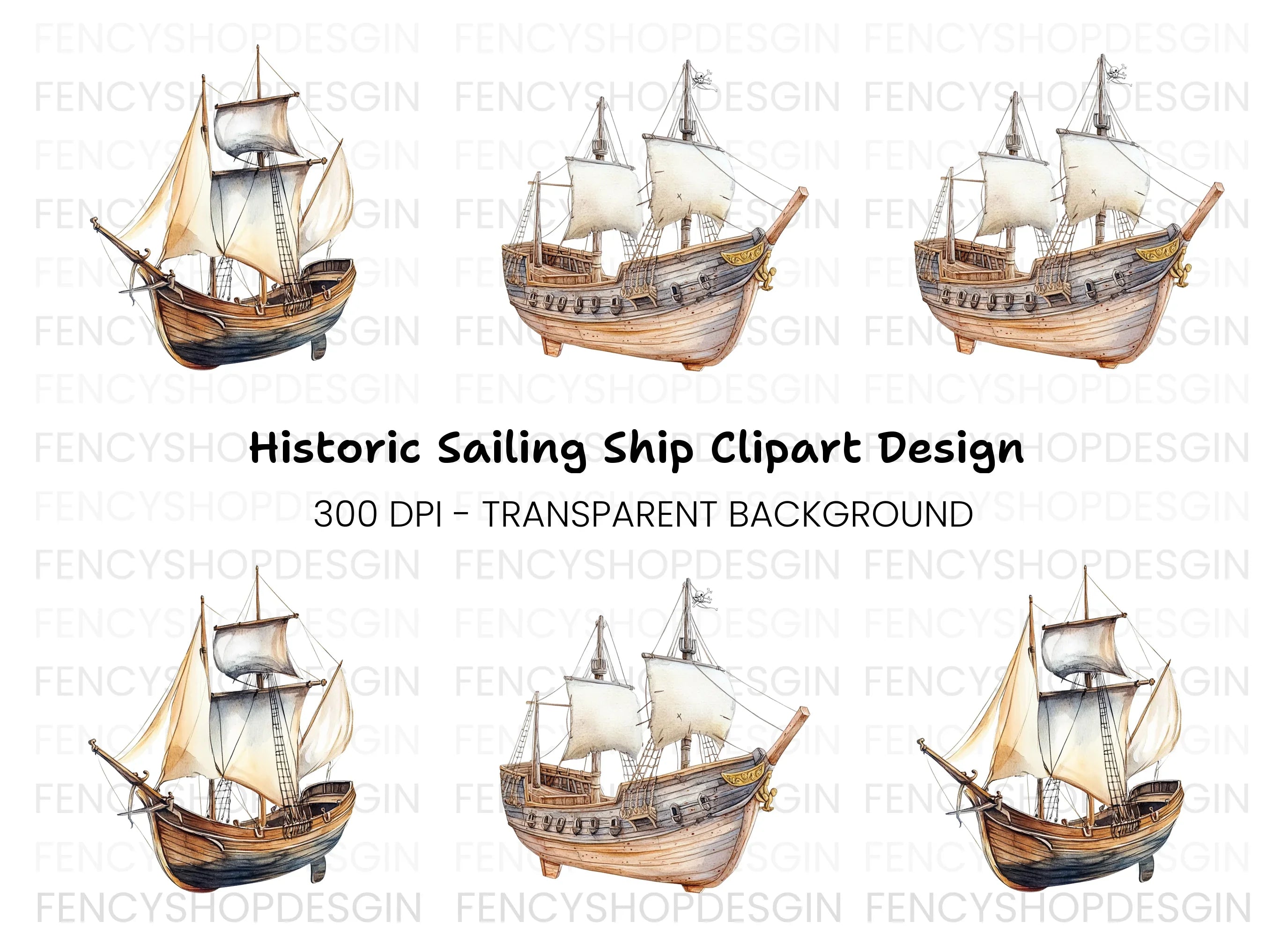 Pirate Ships Clipart Bundle