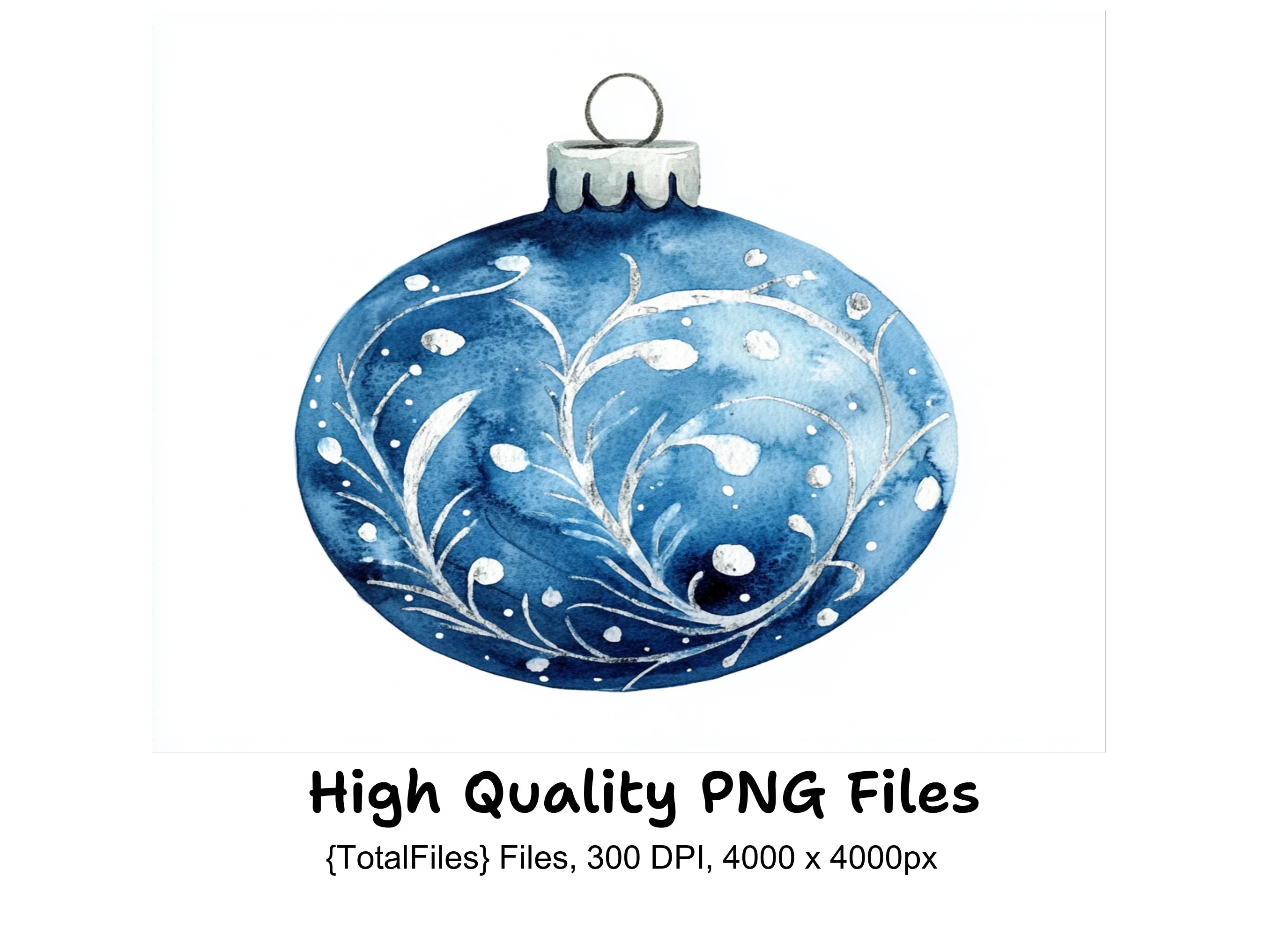 Elegant Blue Christmas Ball Ornament Clipart Bundle