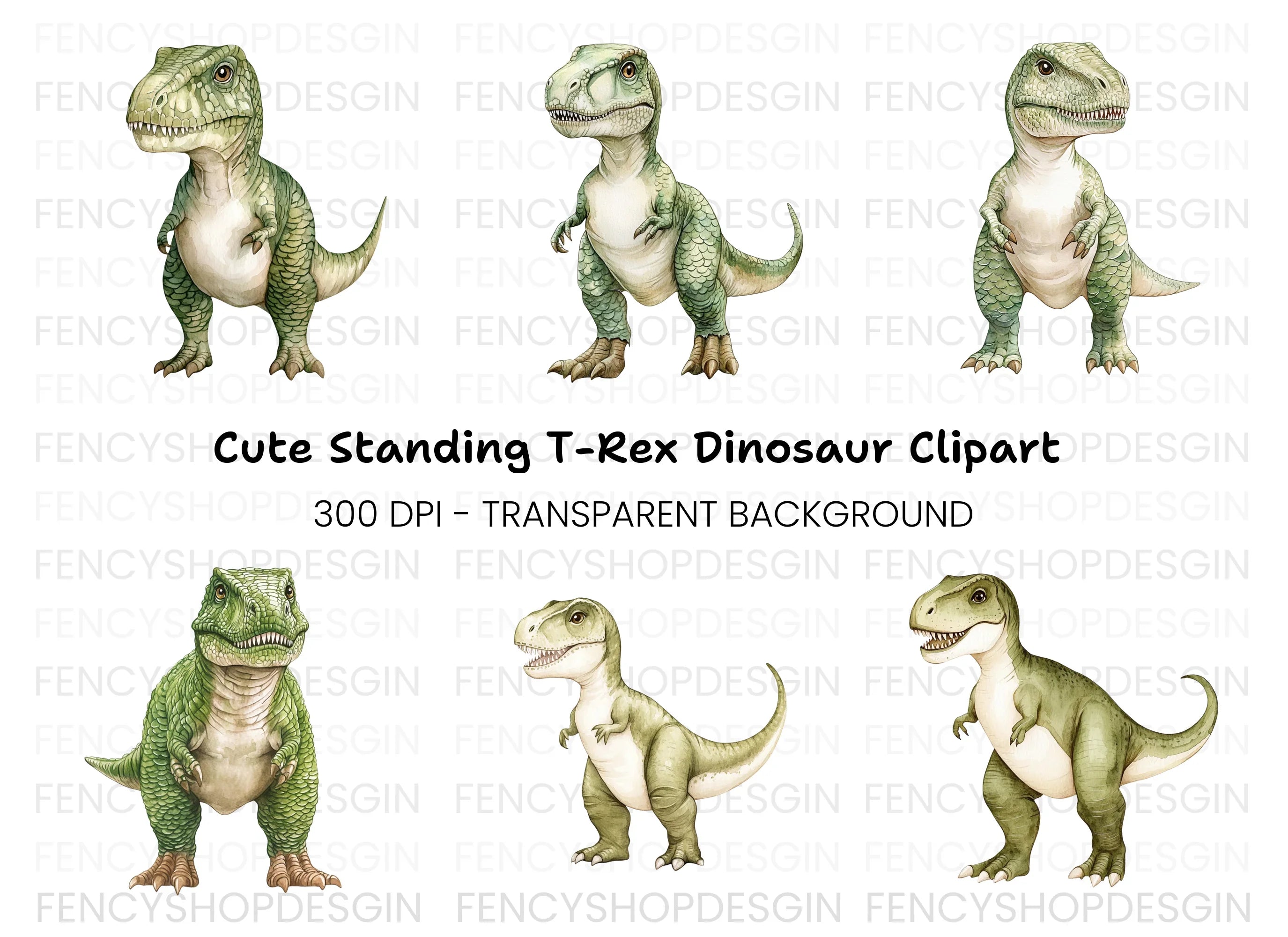 Cute Baby Rex Dinosaur Clipart Bundle