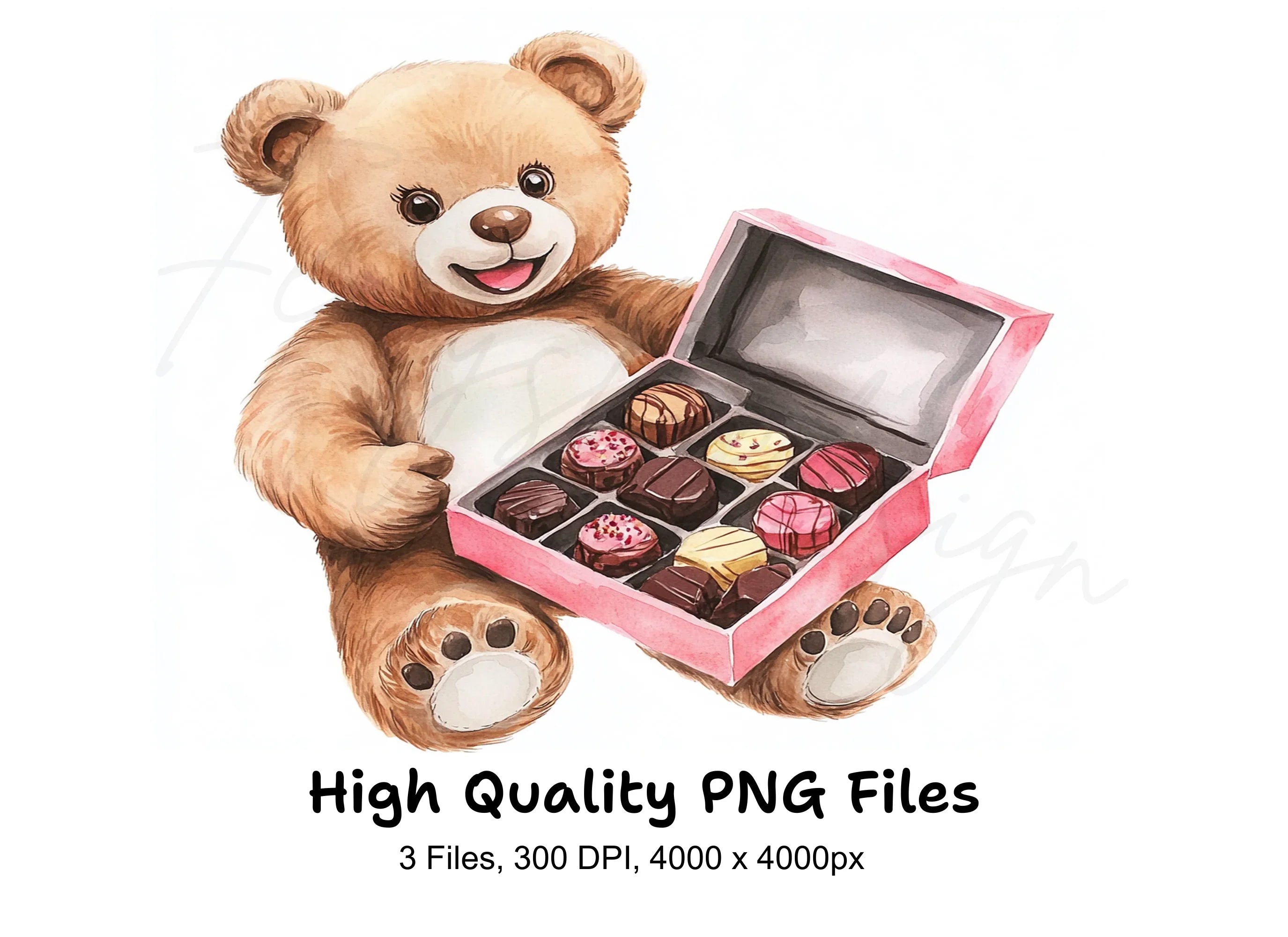 Teddy Bear with Box of Chocolates Clipart Bundle