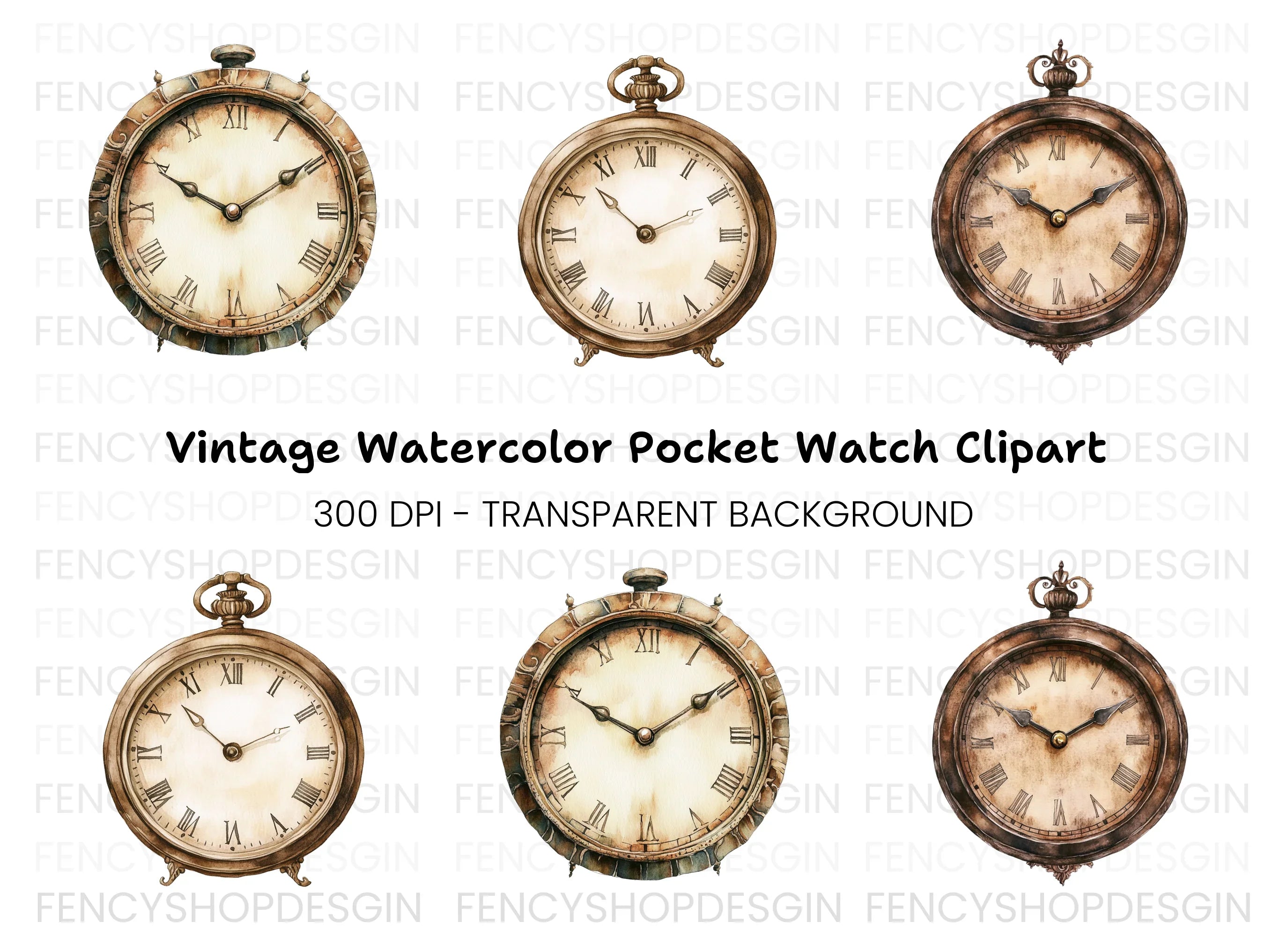 Antique Pocket Watch Clipart Bundle