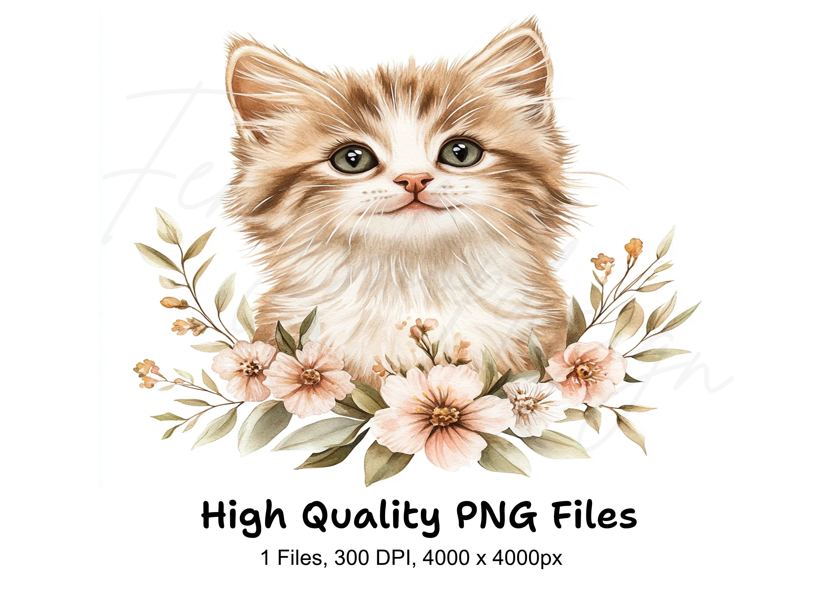 Cute Kitten Floral Wreath Clipart Bundle
