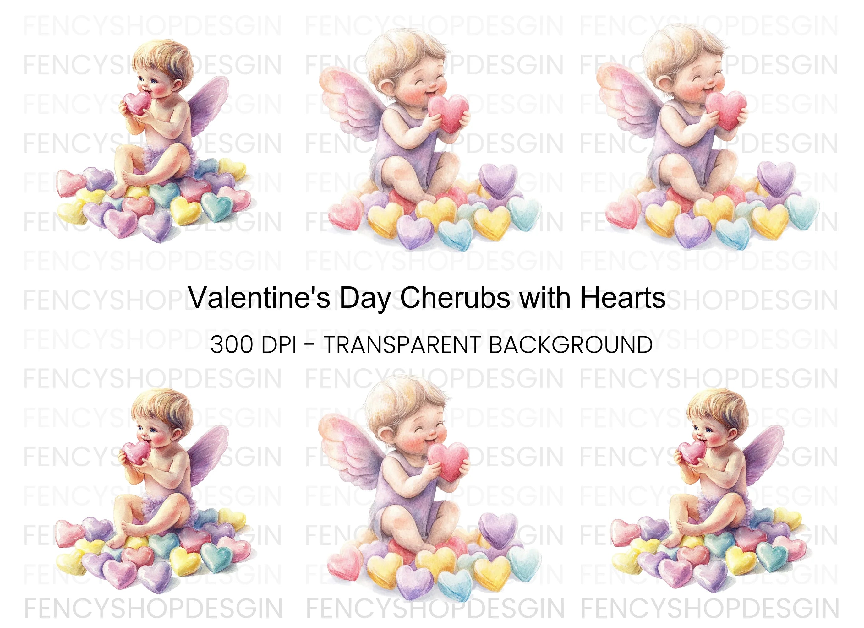 Sweet Cupid Babies with Candy Hearts Clipart Bundle