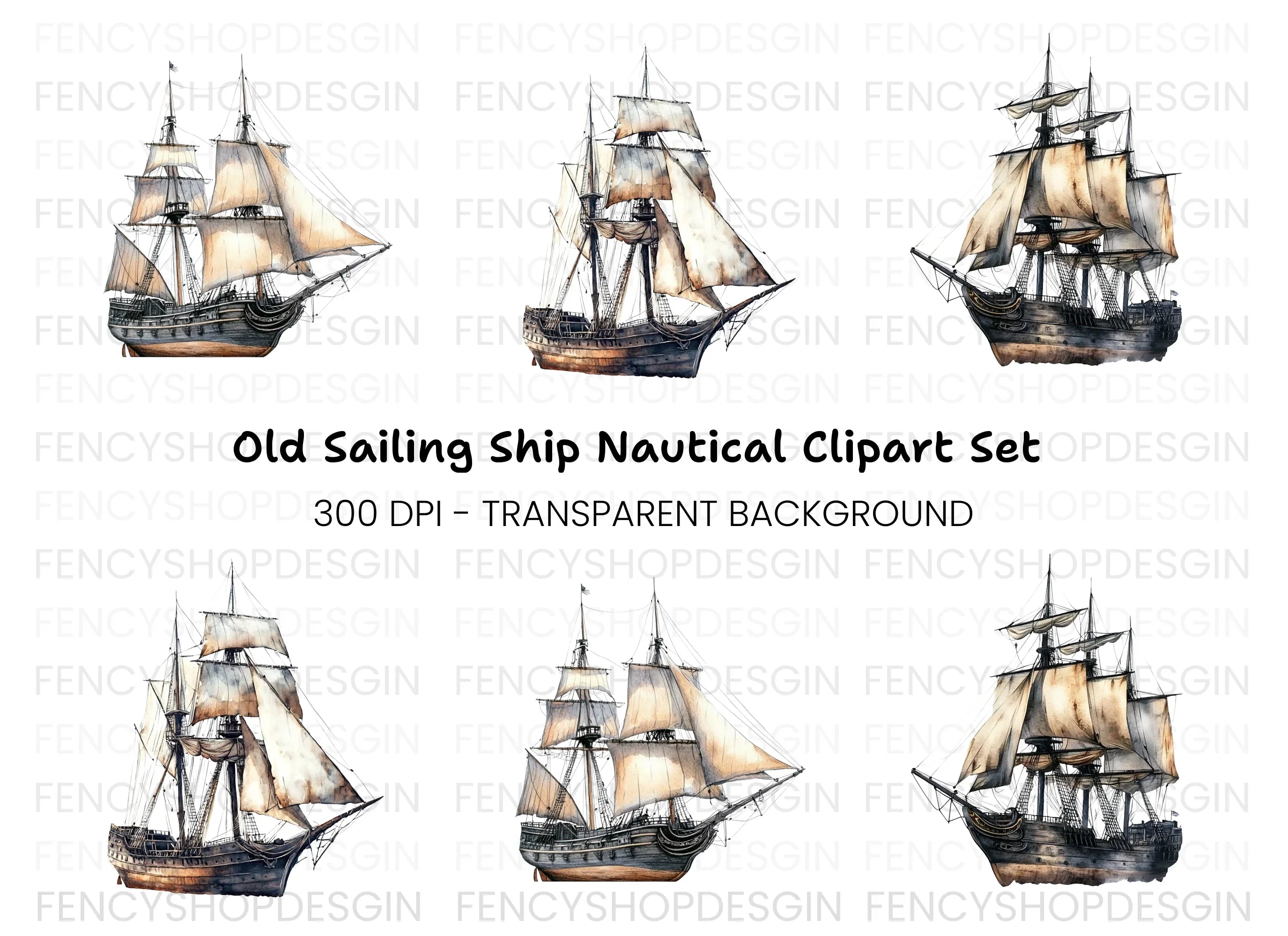 Vintage Galleon Ship Clipart Bundle