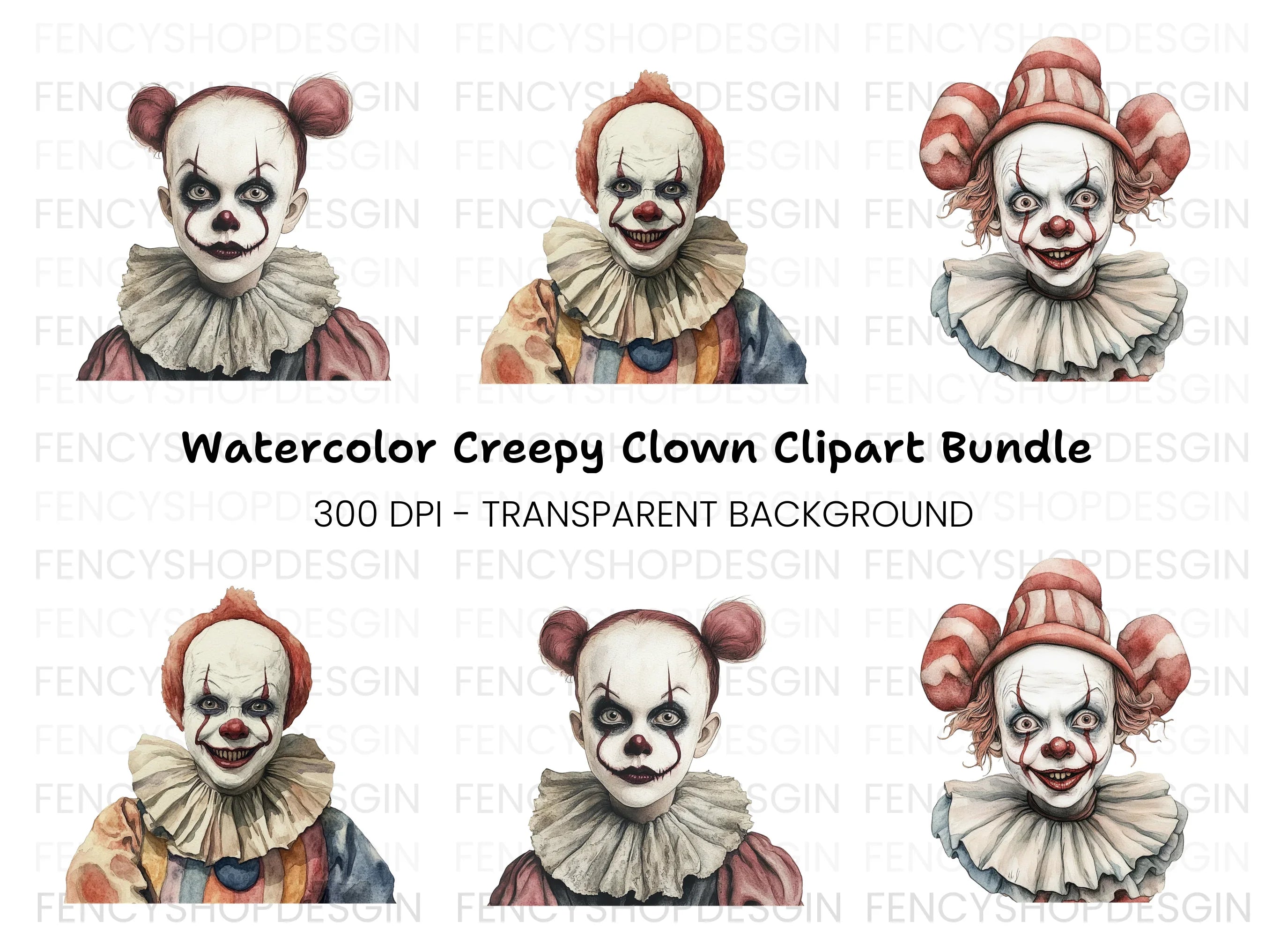 Creepy Clown Faces Clipart Bundle