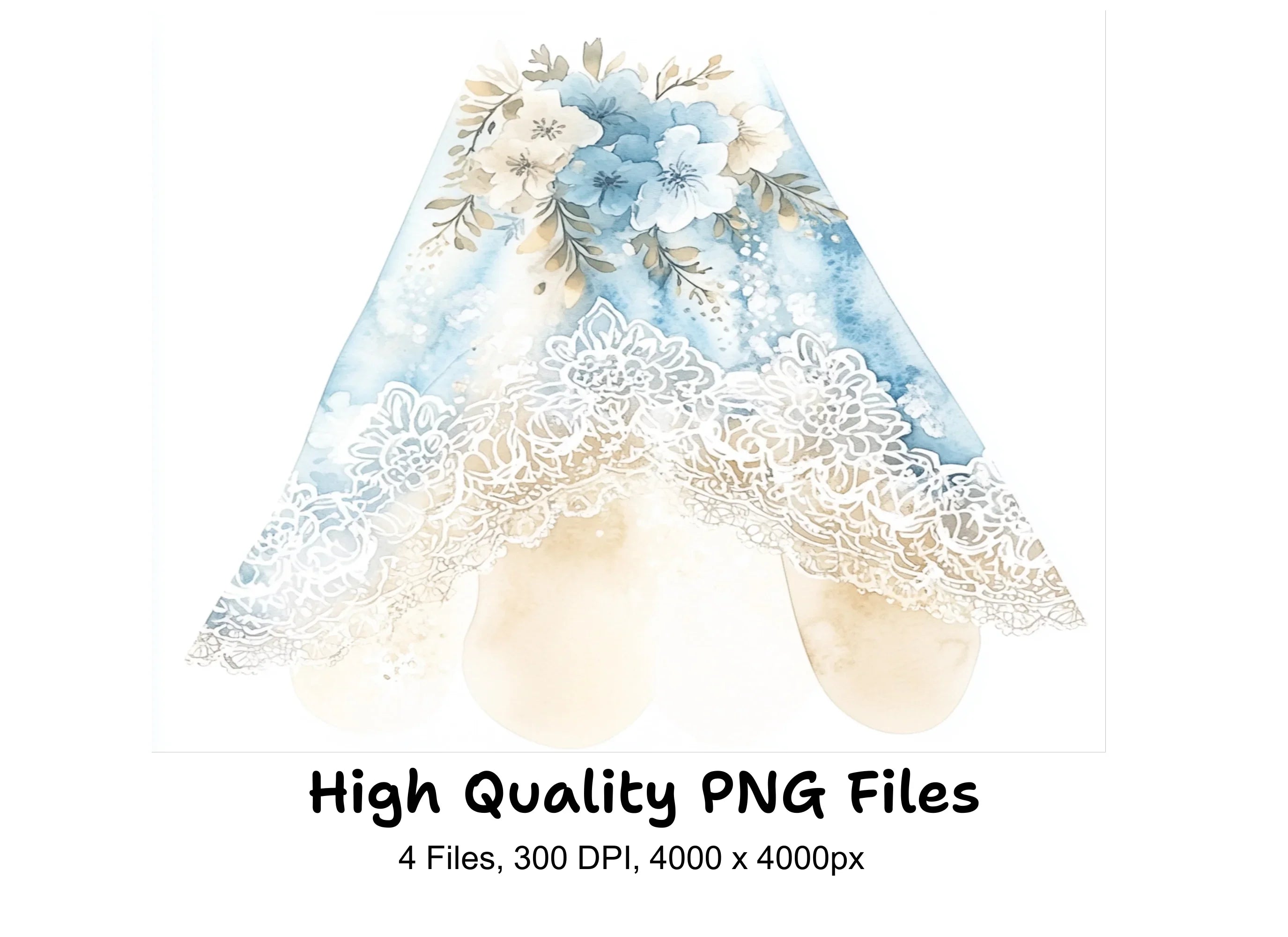 Elegant Blue Floral Lace Clipart Bundle
