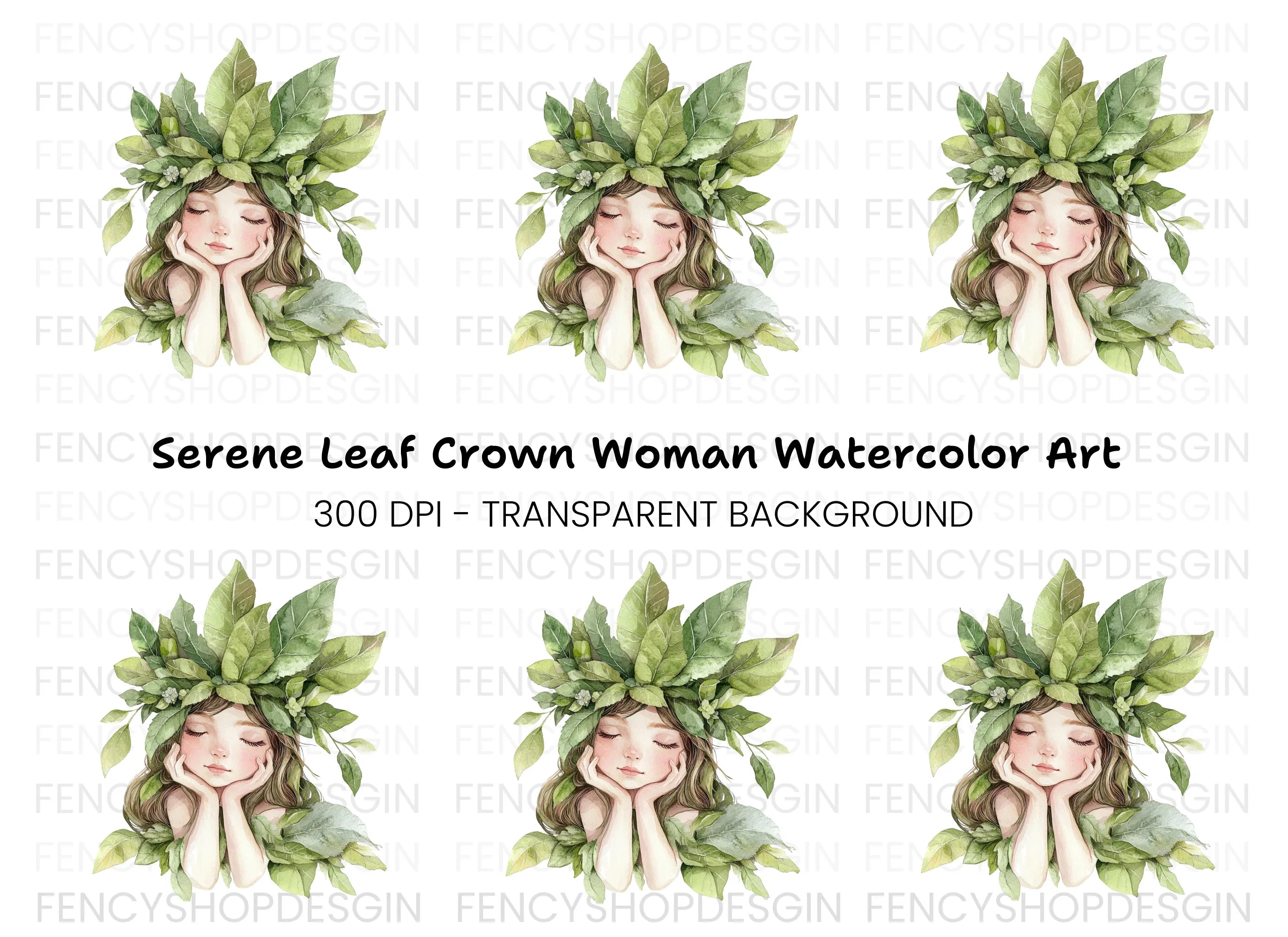 Nature Embrace Green Leaf Girl Clipart Bundle