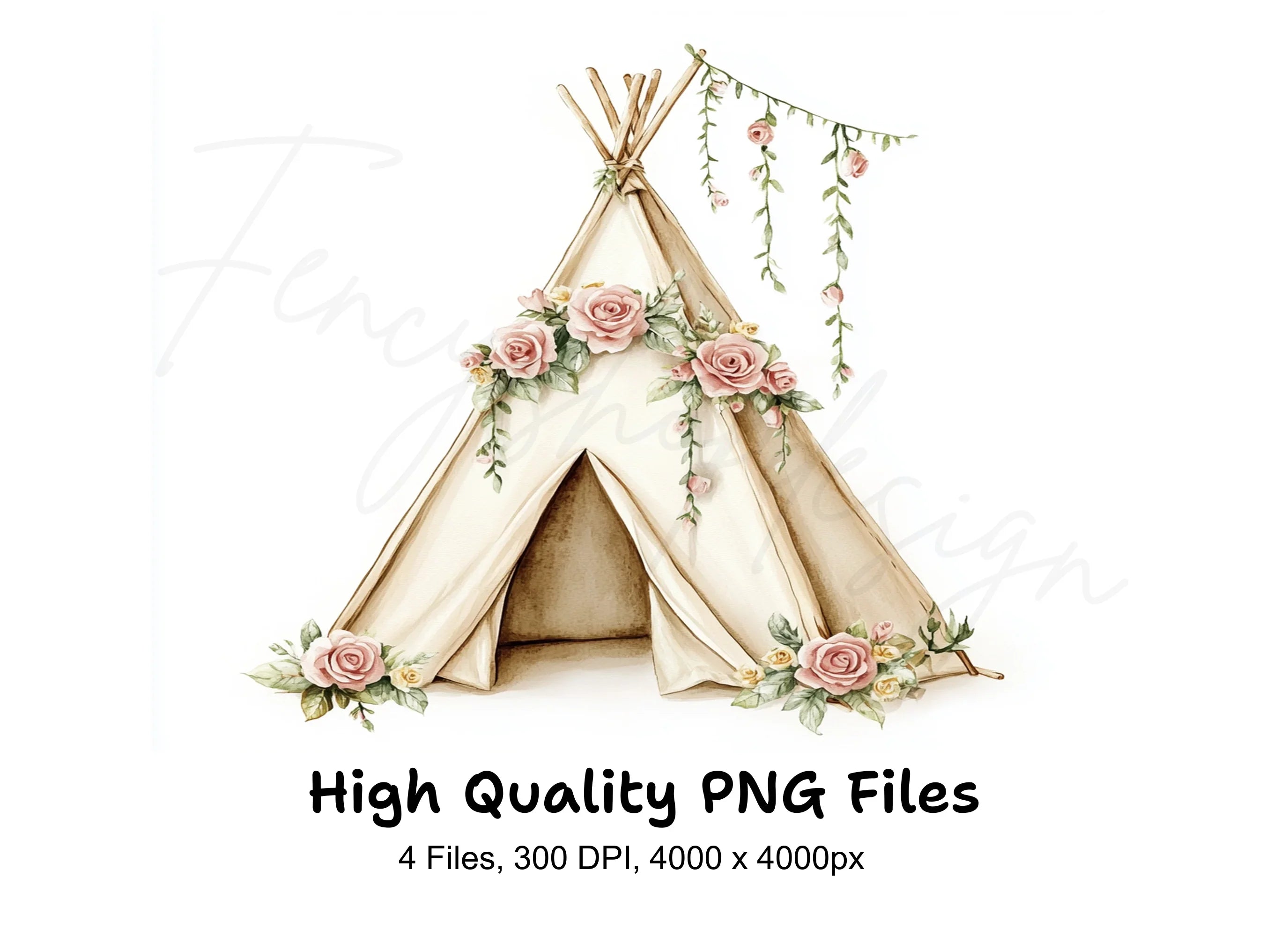 Boho Floral Teepee Clipart Bundle